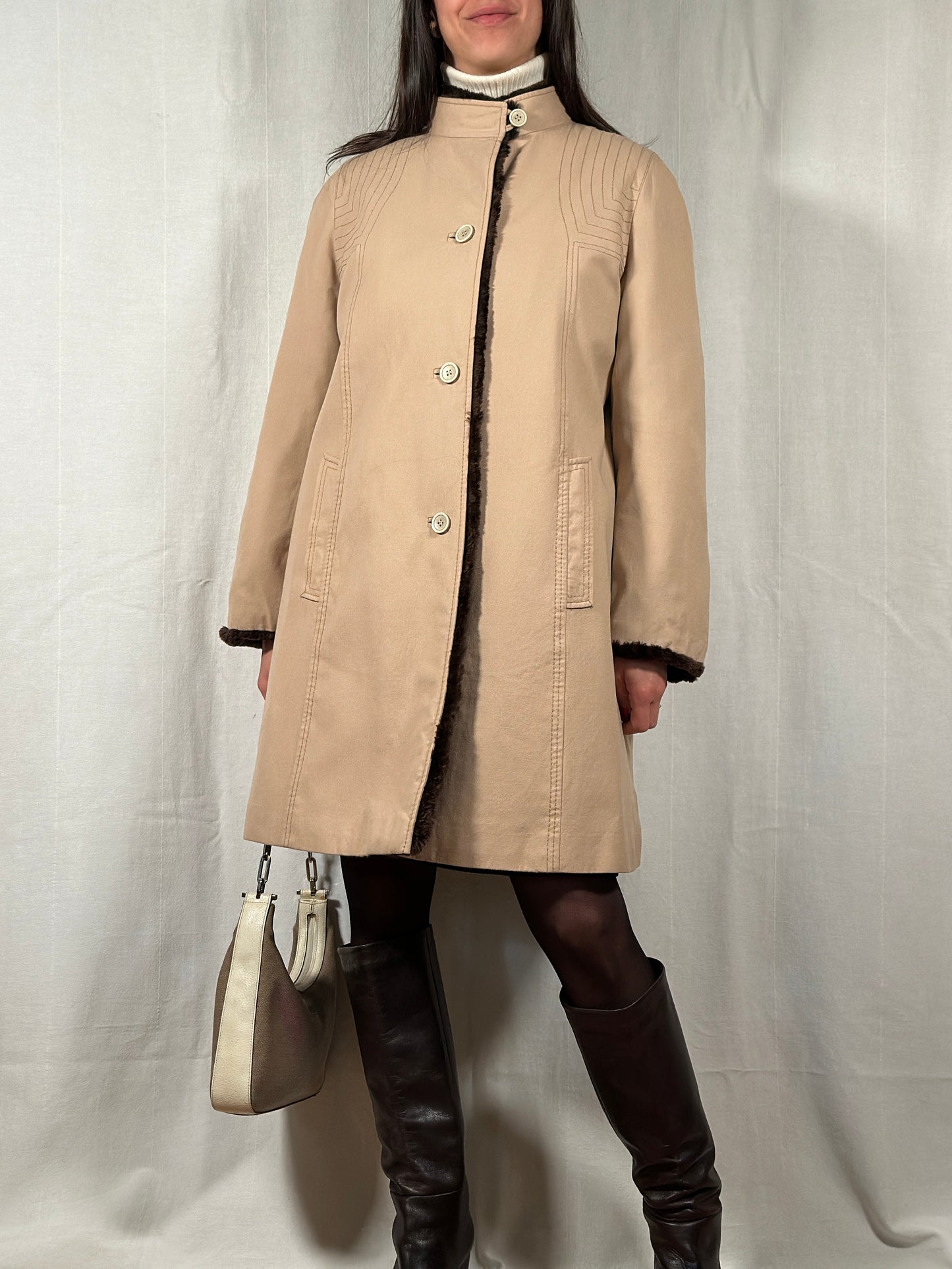 Cappotto Anni ‘70 in Lana con Gilet in Castoro