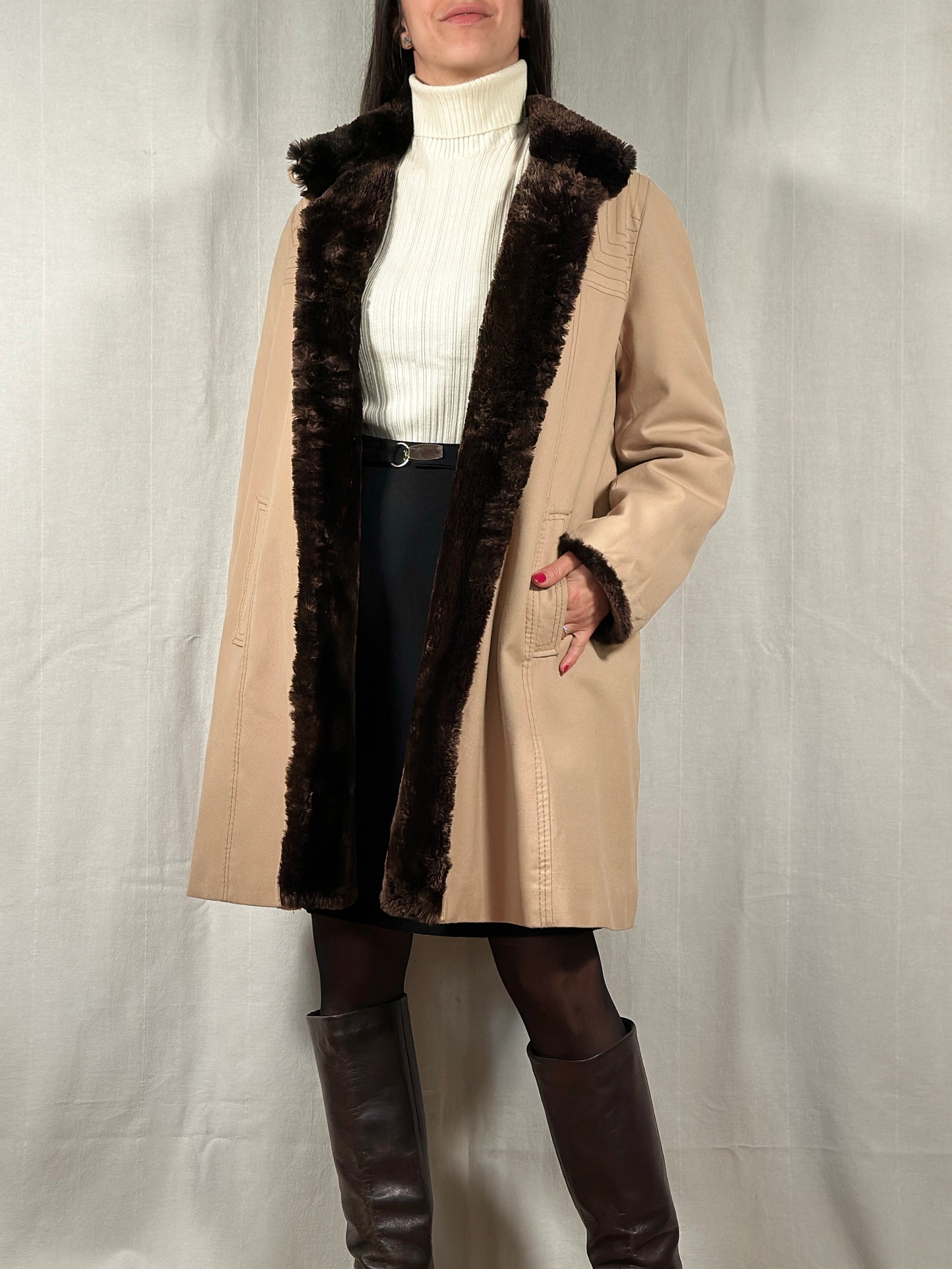 Cappotto Anni ‘70 in Lana con Gilet in Castoro
