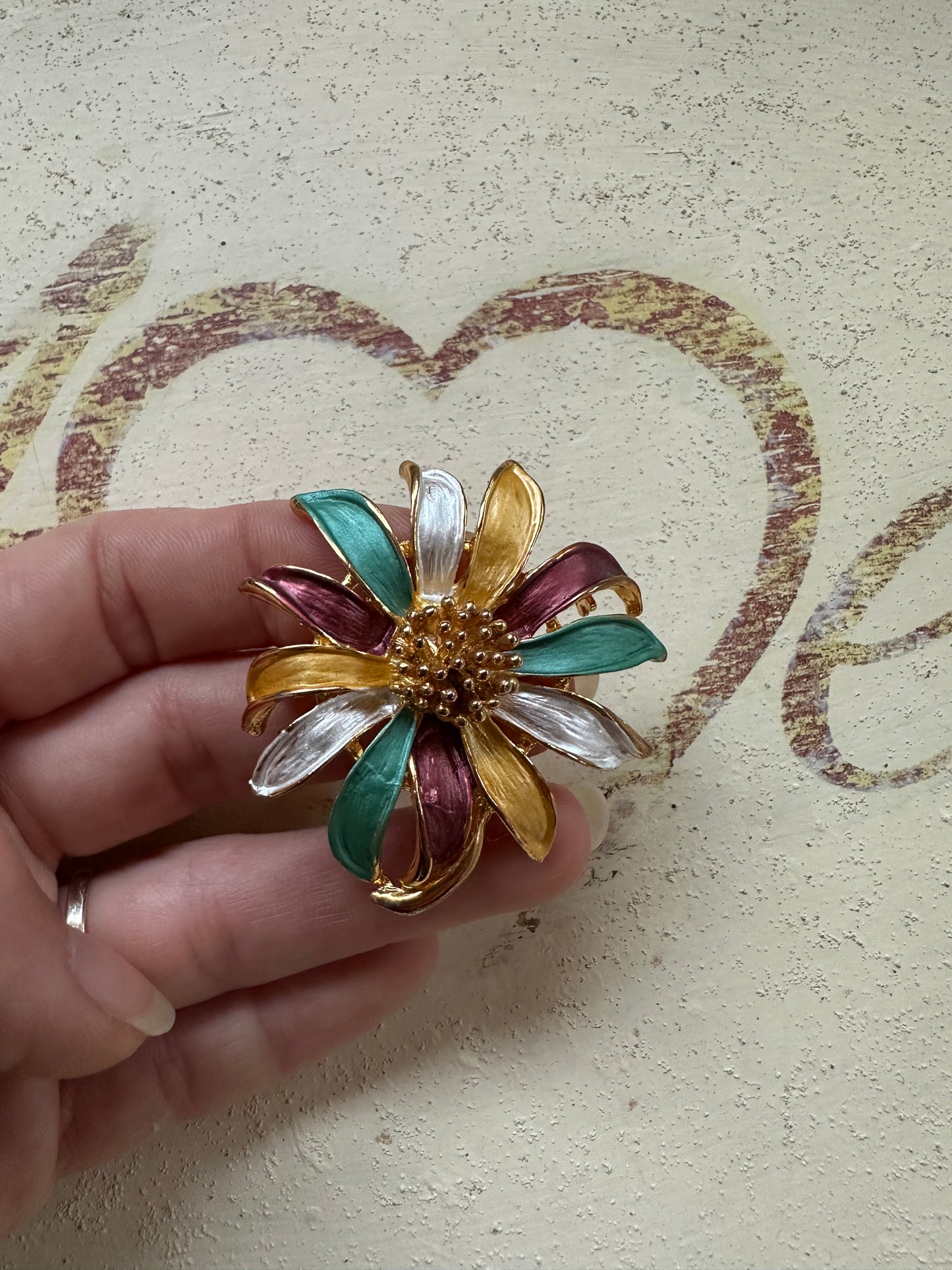 Spilla Anni ‘80 Fiore Smaltato Multicolore