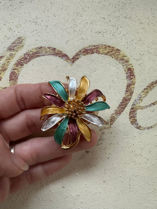 Spilla Anni ‘80 Fiore Smaltato Multicolore