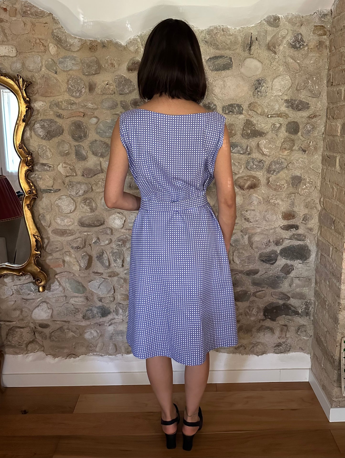 Abito Vintage Anni ‘60 Sartoriale a Quadretti Lilla e Bianco Tg.48