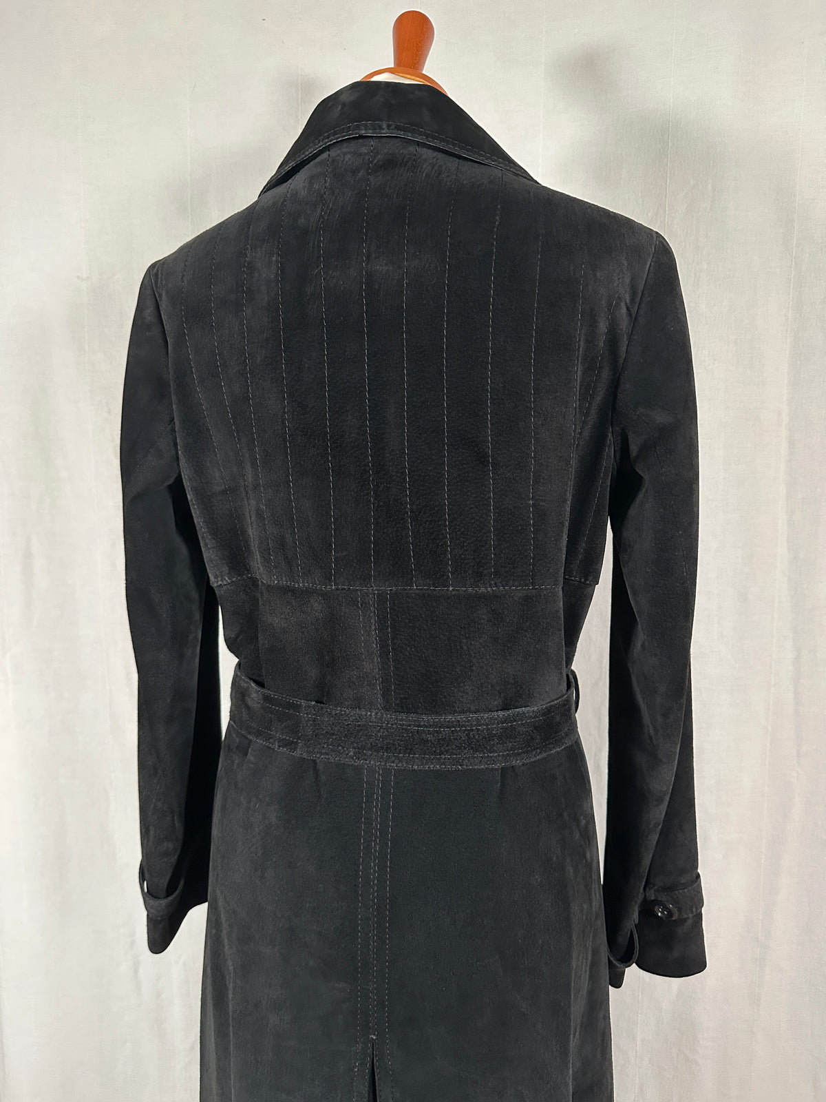 Trench Vintage Anni ‘70 in Pelle Scamosciata Nero