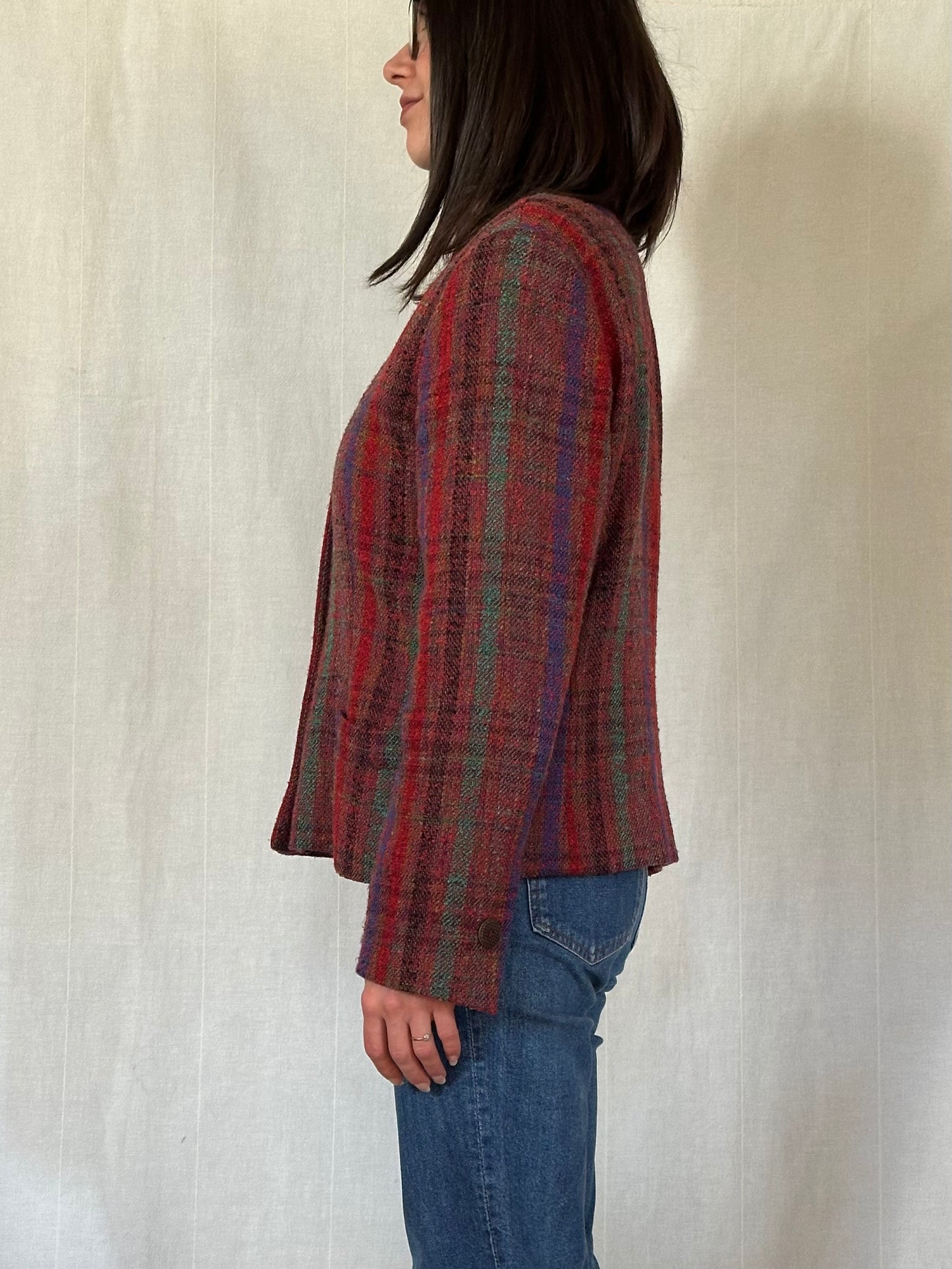 Giacca Missoni Vintage Anni ‘80 in Tweed di Lana Bouclé Bordeaux Tg.44/46