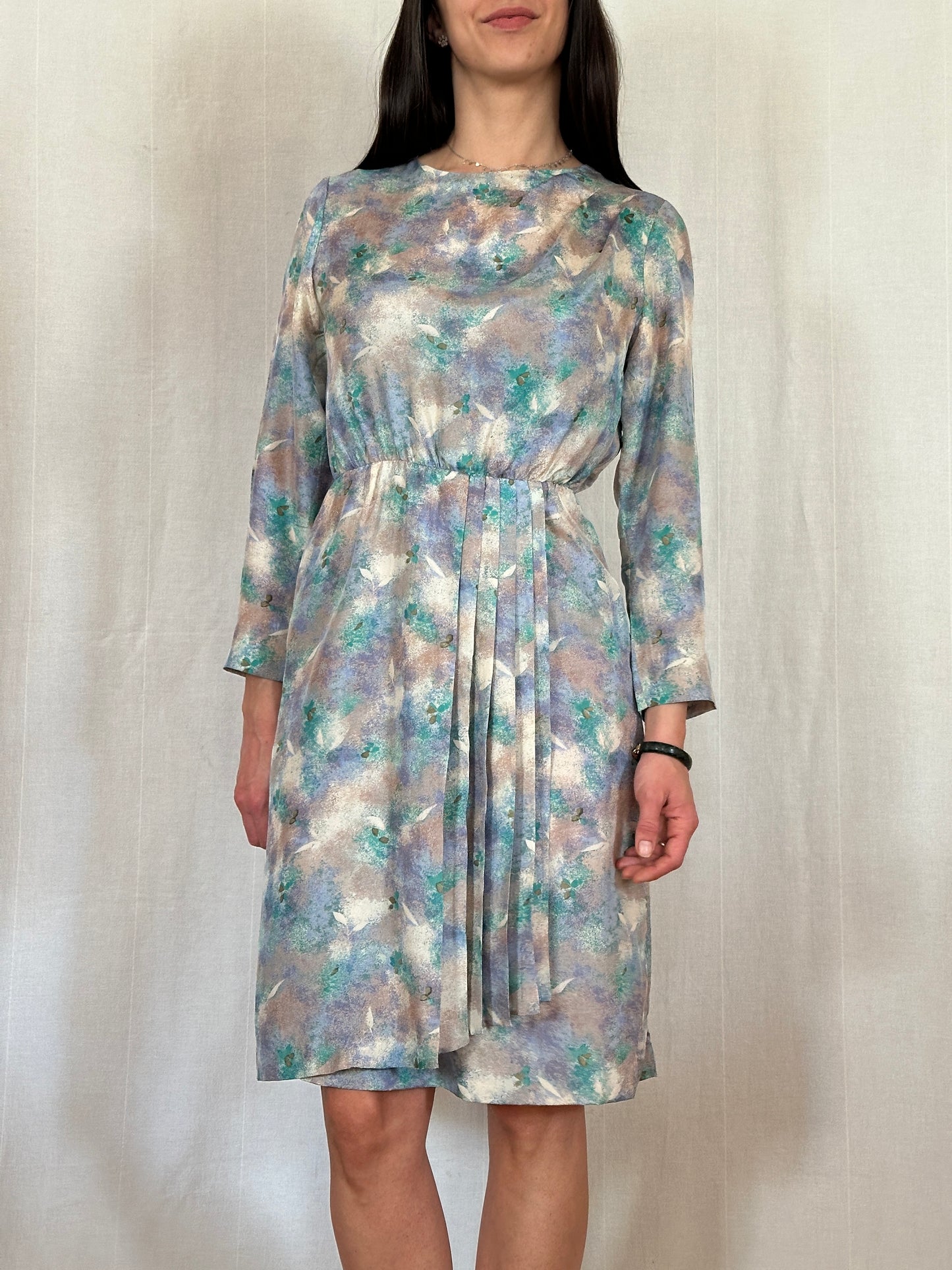 Abito Vintage Sartoriale Anni ‘70 in Seta Acquerello Multicolore