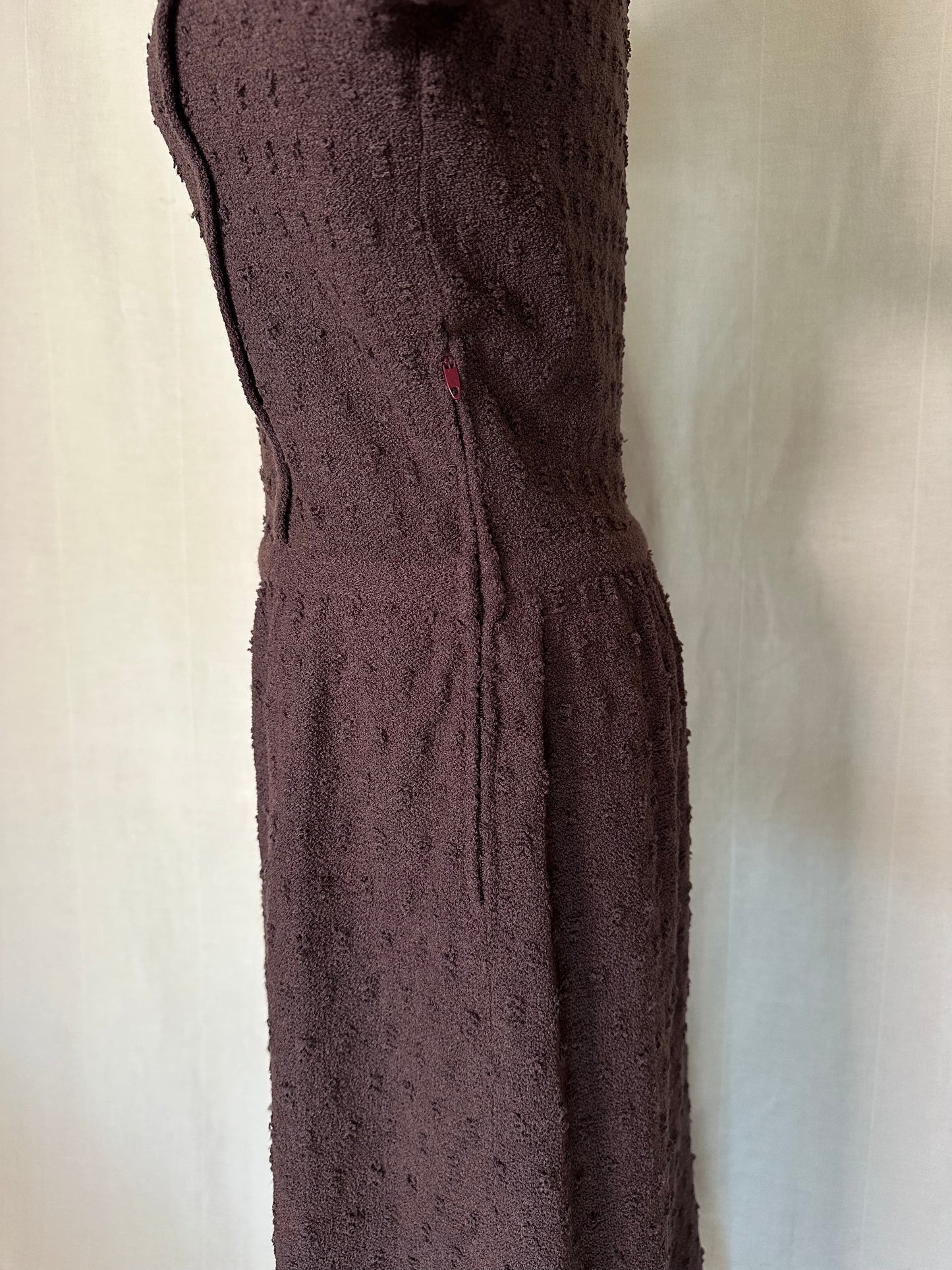 Abito Midi Anni ‘80 Nuovo Misto Lana Prugna Tg.42/44