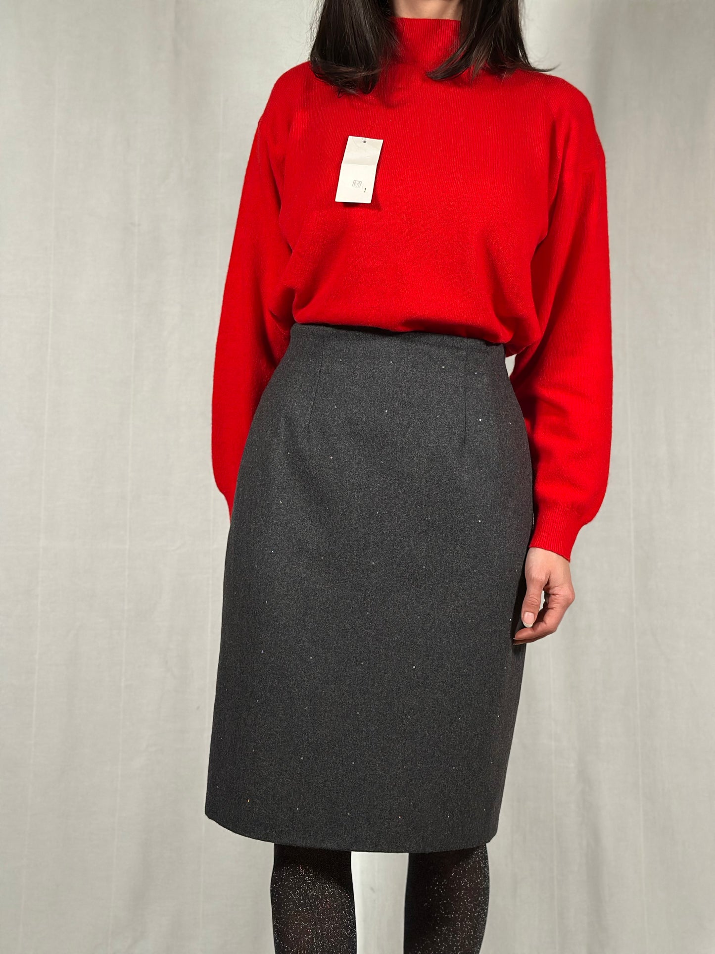 Gonna Anni ‘80 in Lana Grigia con Brillantinin