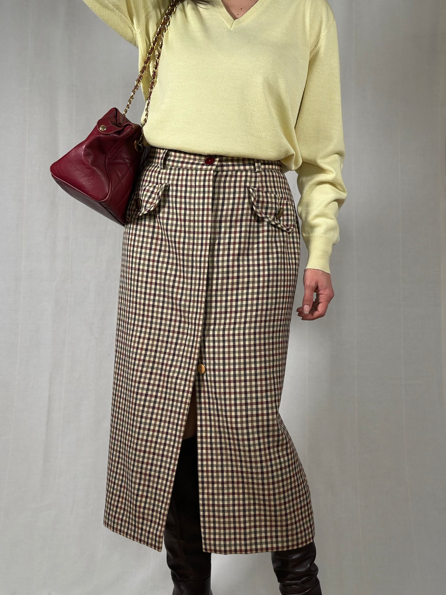 Gonna Longuette Vintage Superior a Quadri in Lana