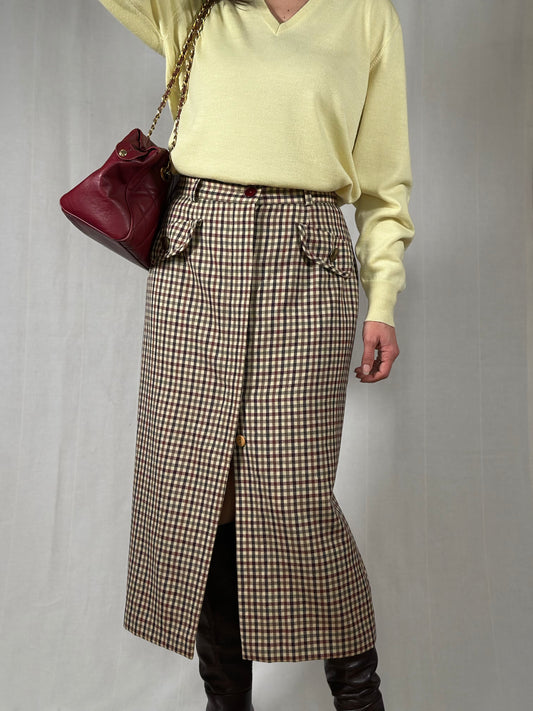 Gonna Longuette Vintage Superior a Quadri in Lana