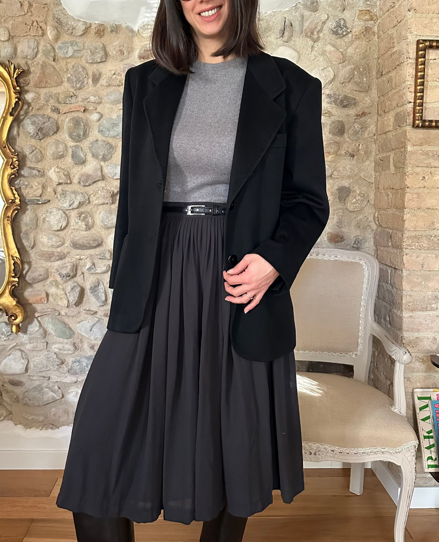 Giacca in Lana Piacenza Anni ‘80 Nera Tg.46