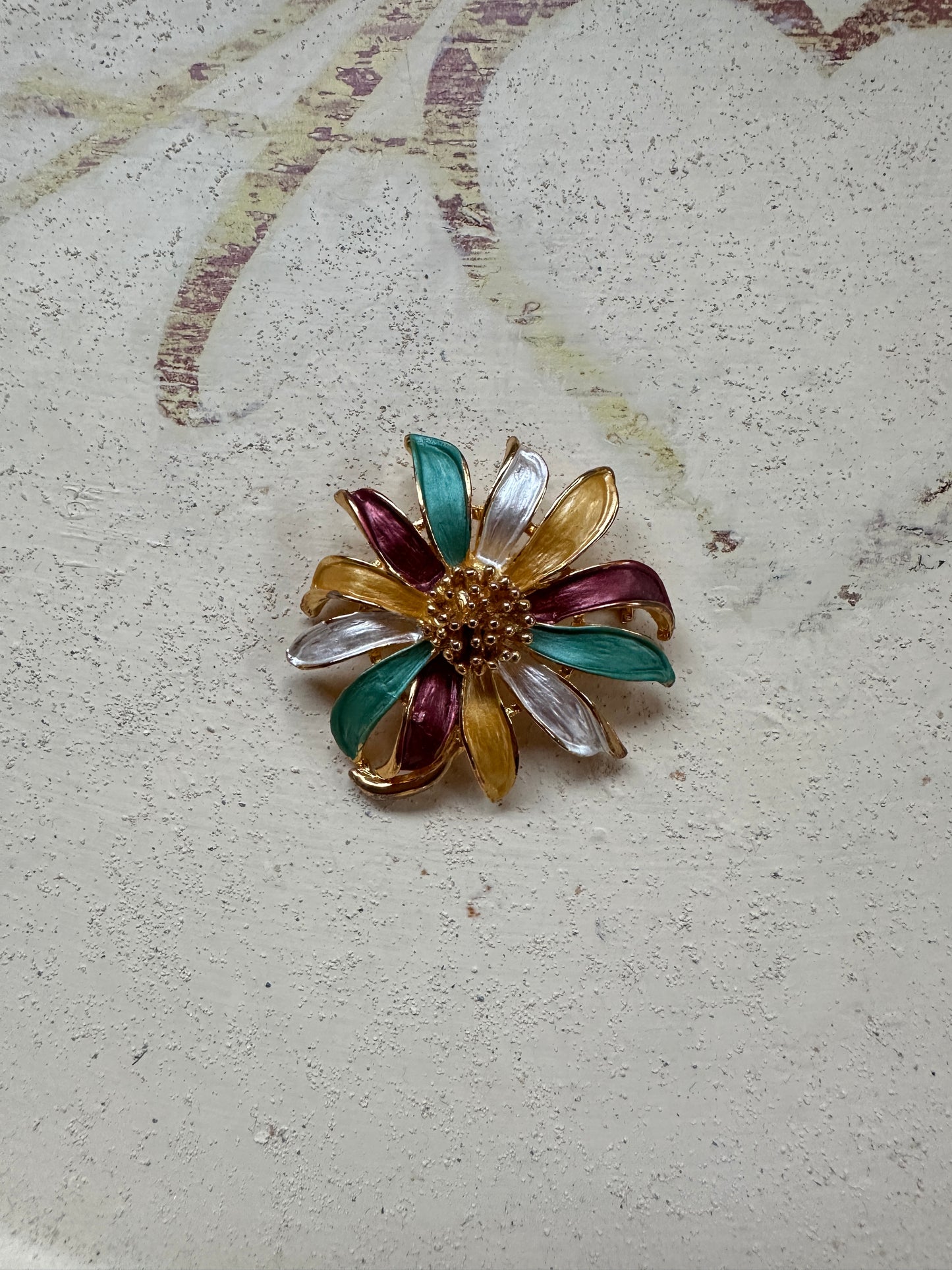 Spilla Anni ‘80 Fiore Smaltato Multicolore
