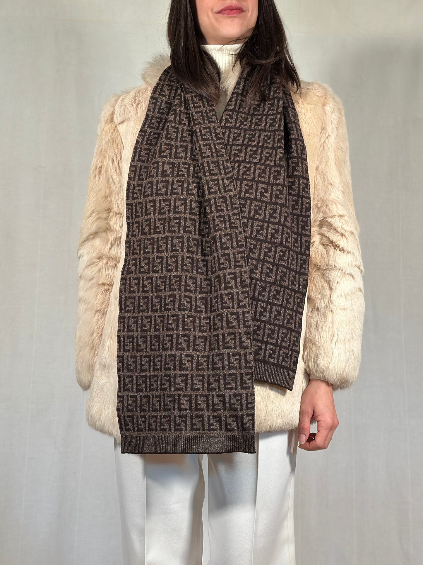 Sciarpa Fendi Monogram FF Marrone in Lana