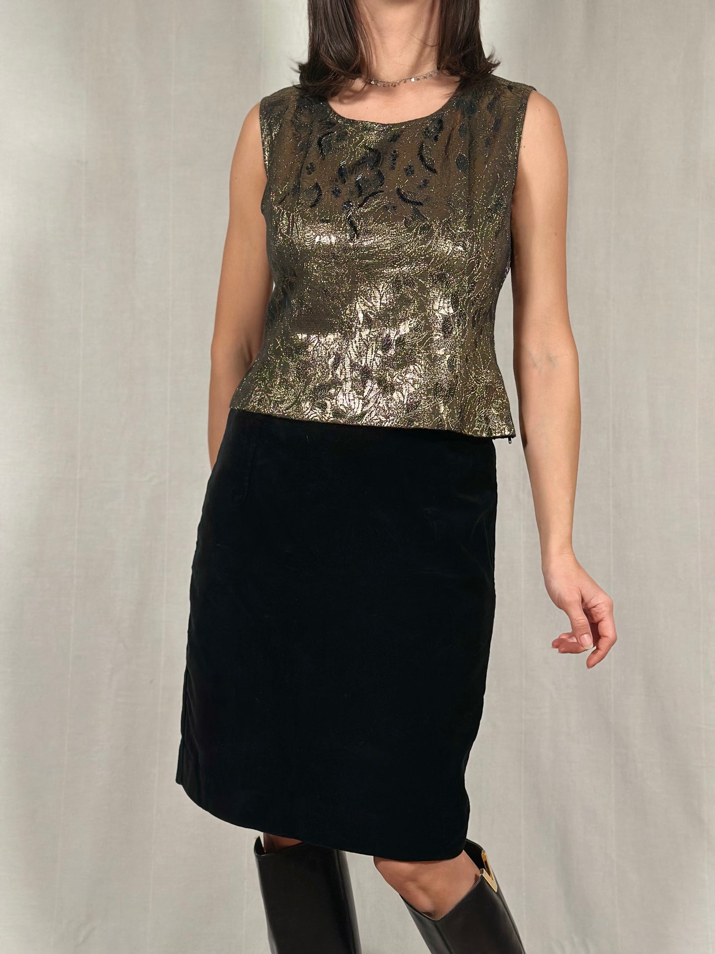 Sottogiacca Anni ‘70/‘80 in Lurex Oro con Paillettes e Perline Nere