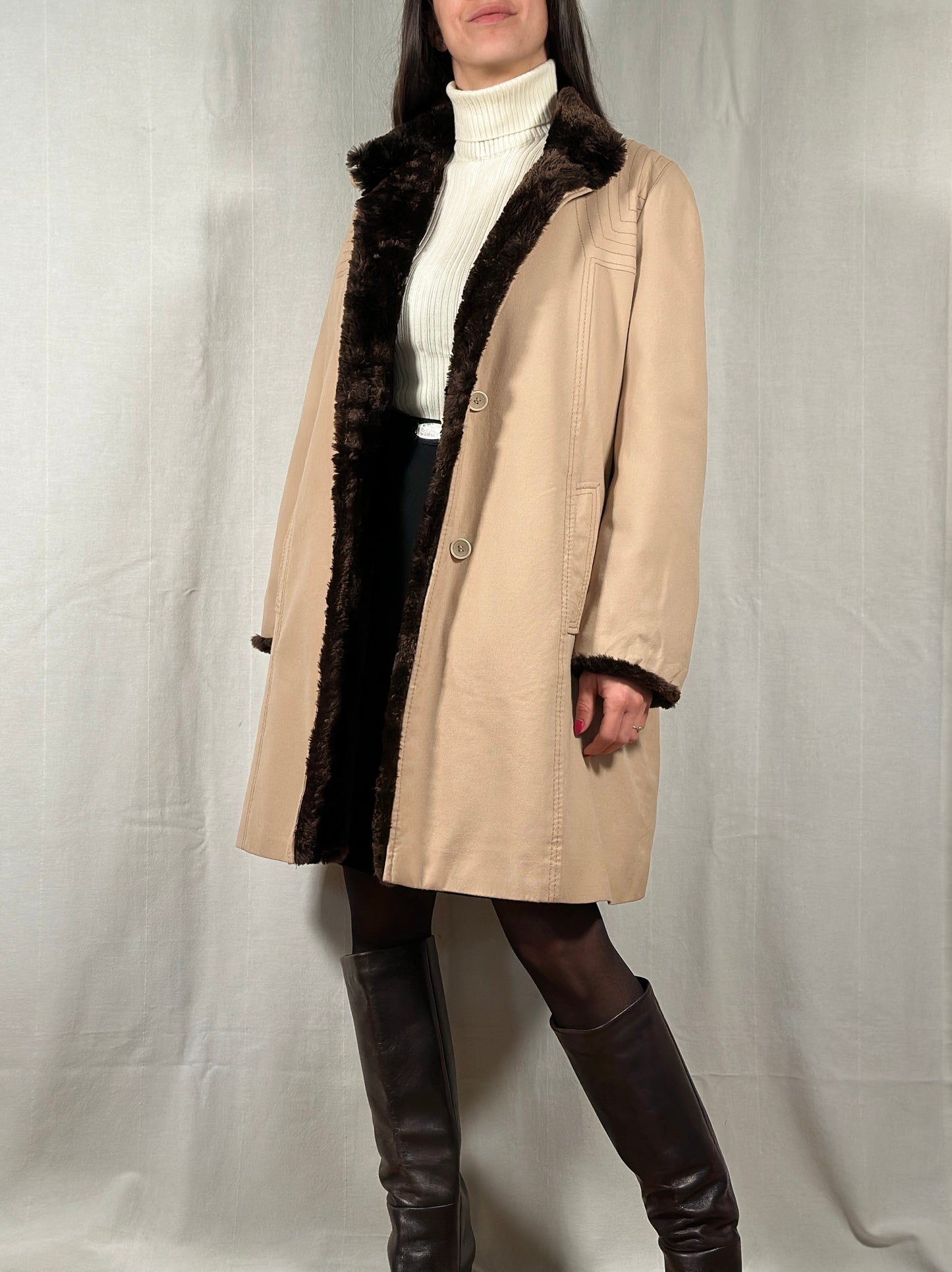 Cappotto Anni ‘70 in Lana con Gilet in Castoro