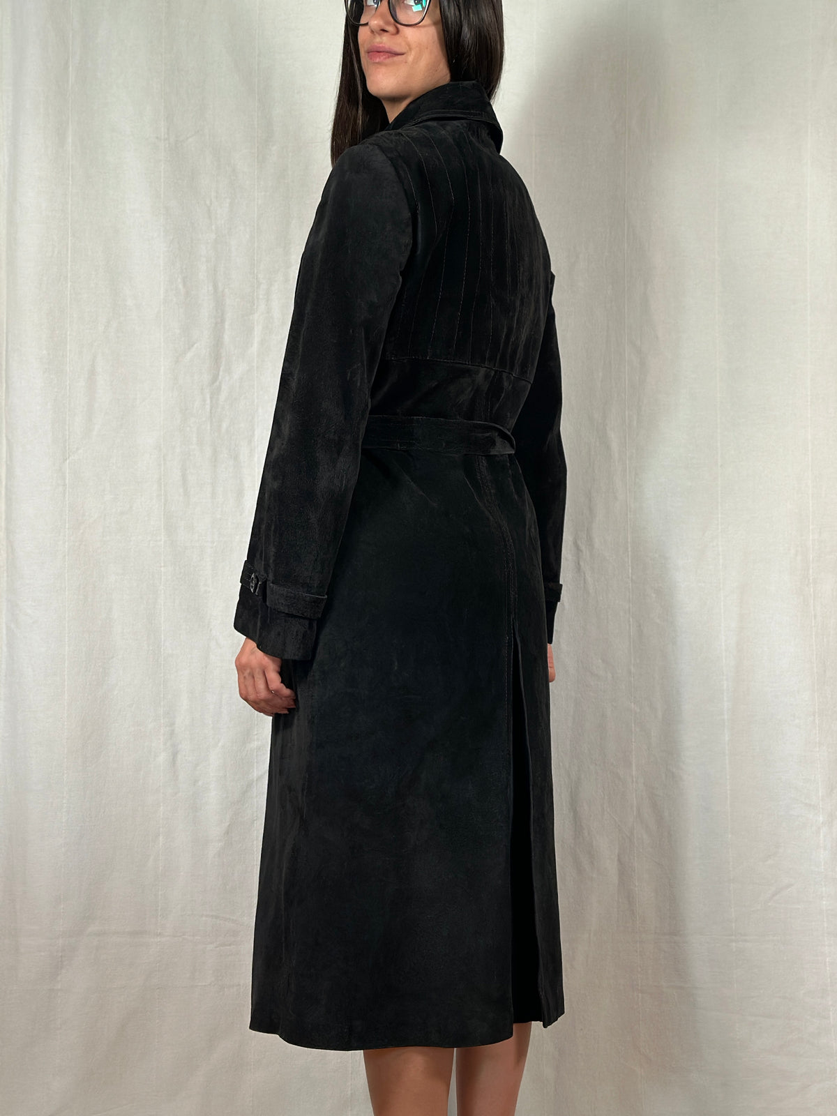 Trench Vintage Anni ‘70 in Pelle Scamosciata Nero