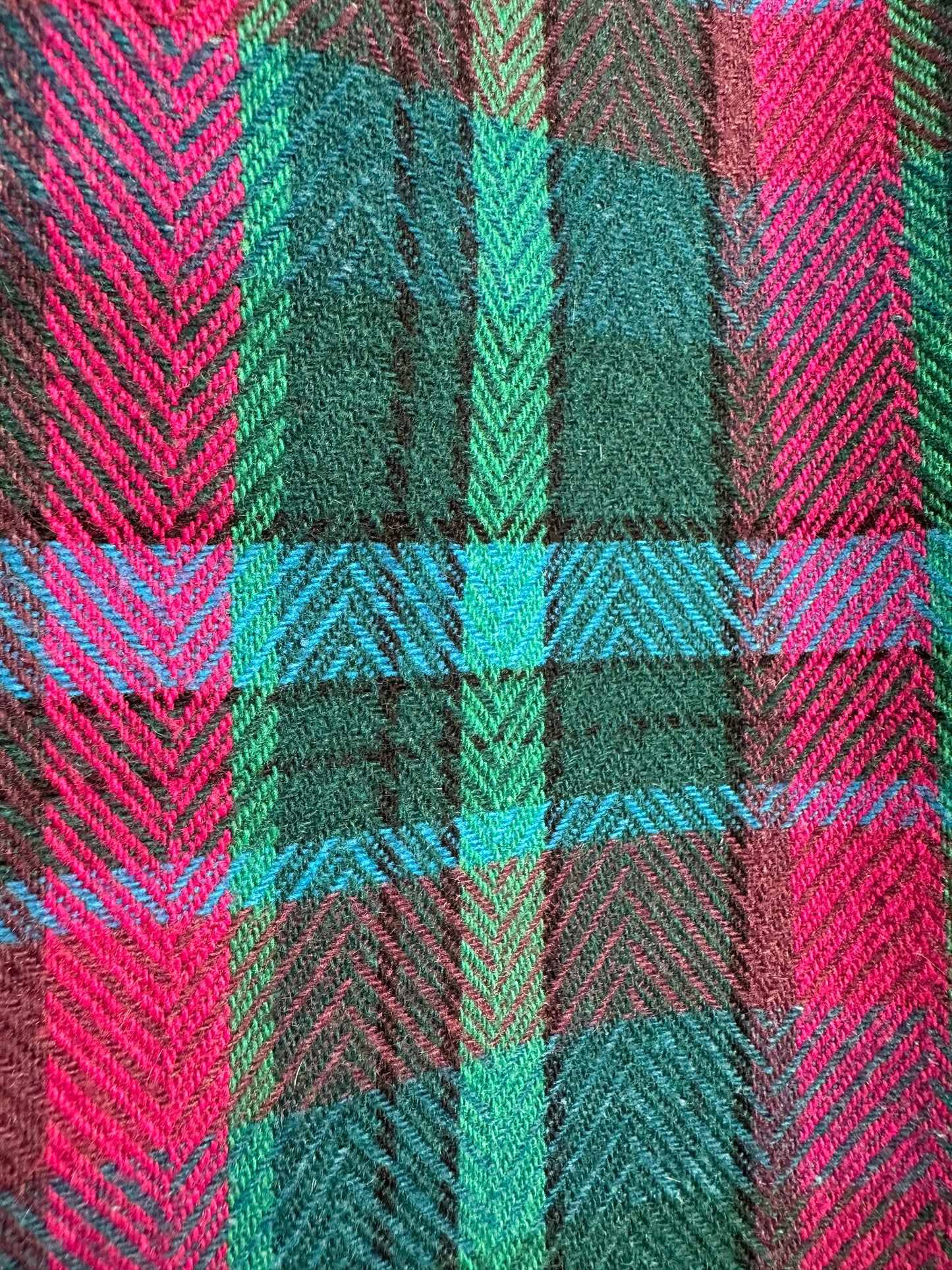 Gonna Tartan Vintage Midi Misto Lana Verde e Fucsia