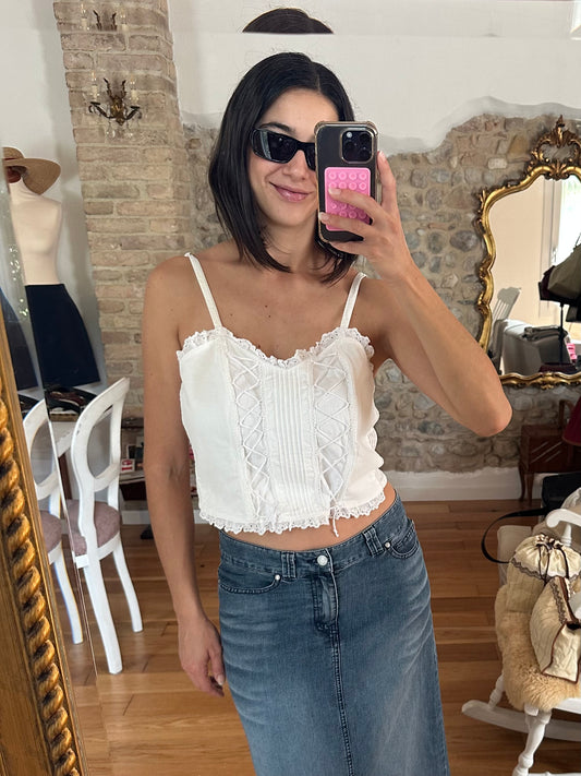 Top Corpetto Anni ‘90 in Cotone Bianco Tg.44/46