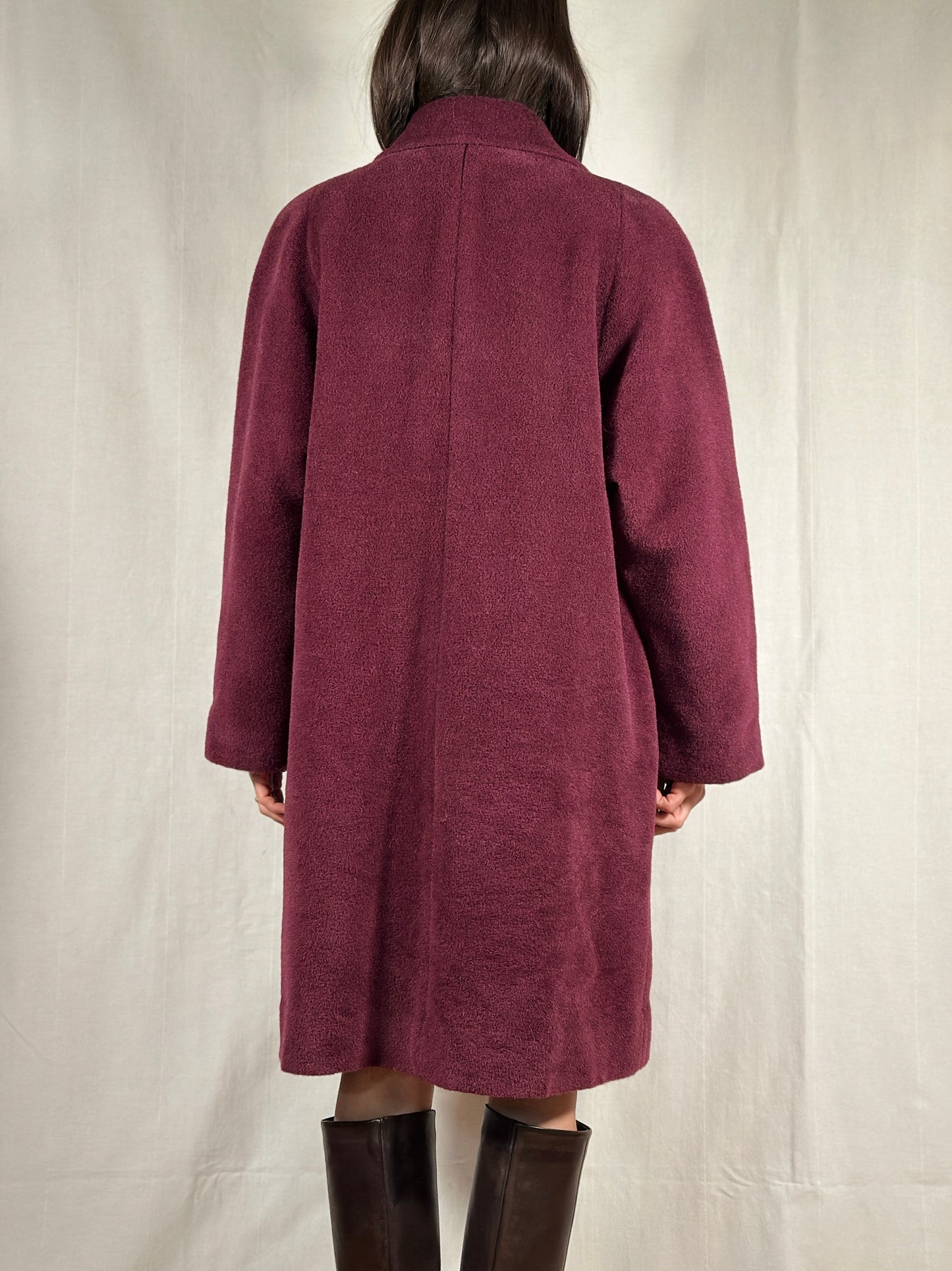 Cappotto Vintage Anni ‘80 in Alpaca, Mohair e Lana Color Vinaccia