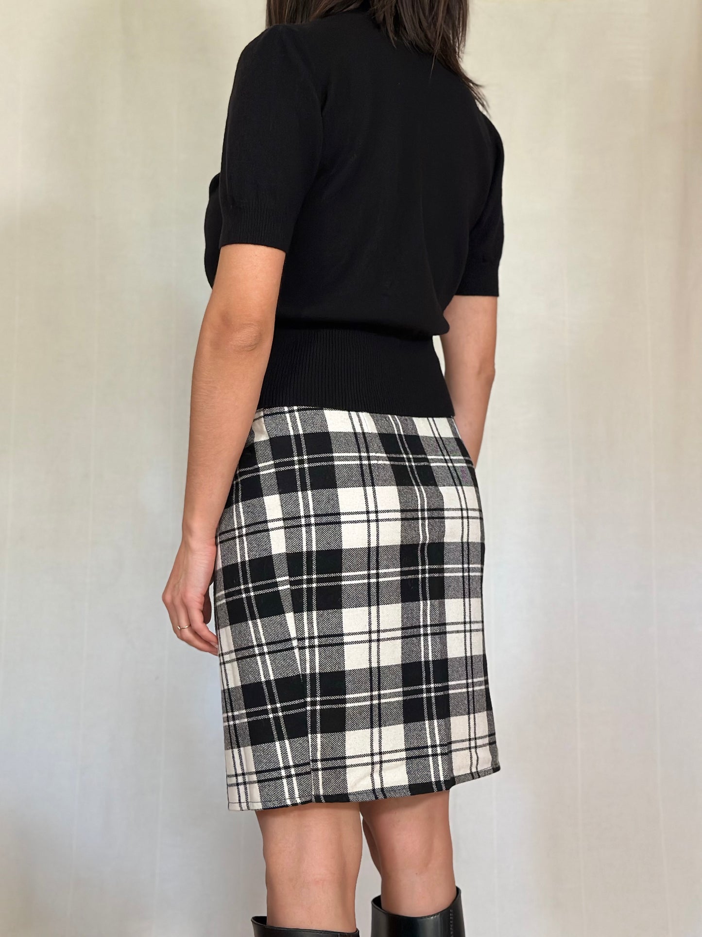 Gonna Anni ‘80 a Quadri Tartan Bianco e Nero Misto Lana tg.40/42