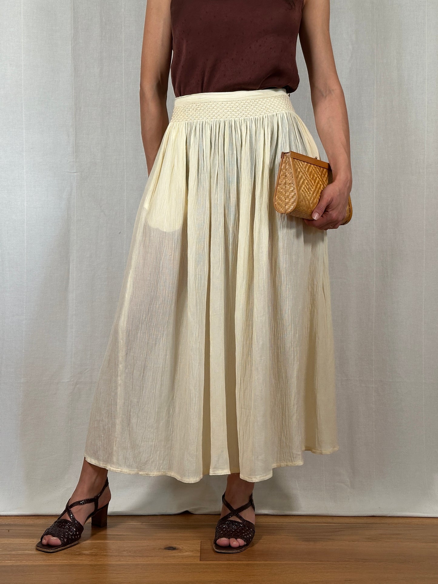 Gonna Lunga Krizia Vintage Fine Anni ‘80 in Viscosa e Lino Color Crema