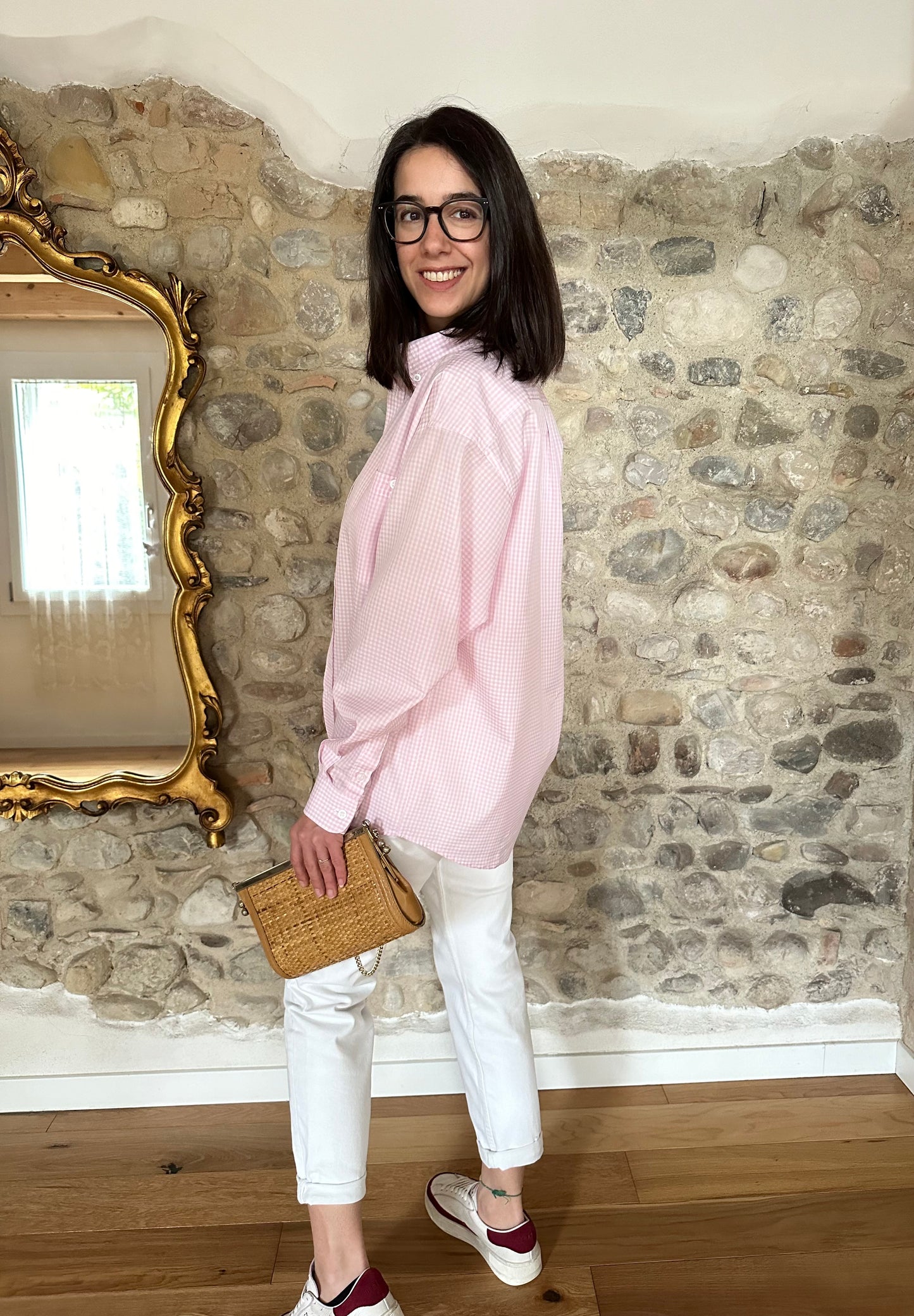 Camicia Anni Novanta Vichy Bianco e Rosa Tg.46/48