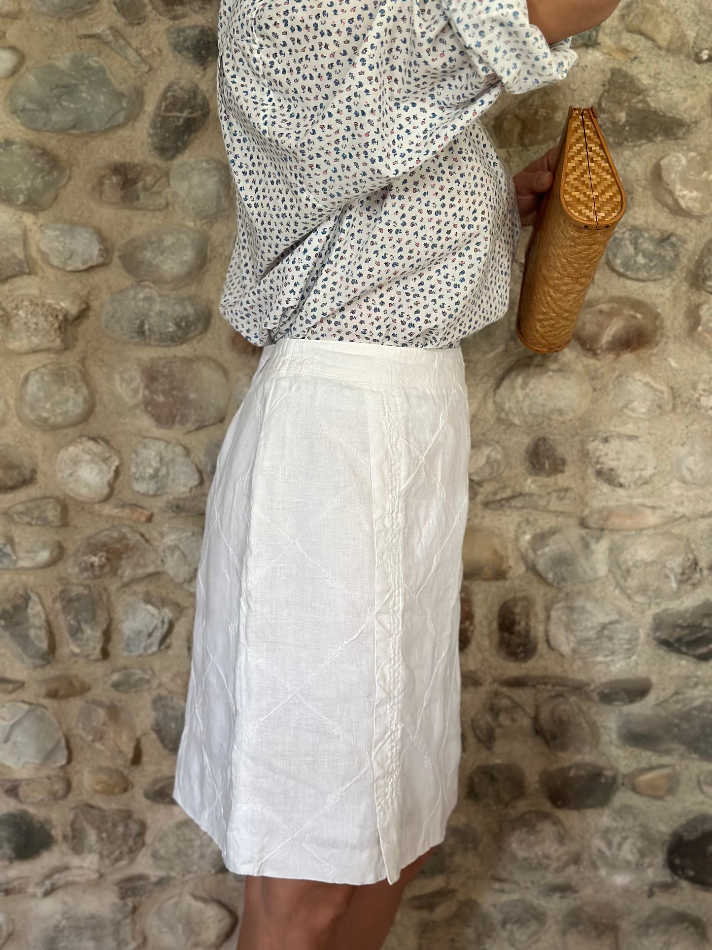Gonna Vintage Lella Mode in Lino Bianca Tg.44/46
