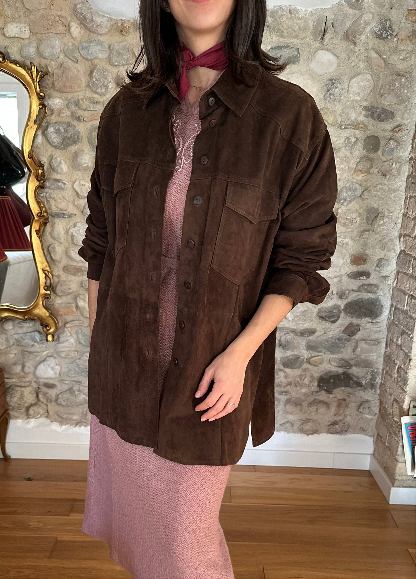 Giacca In Pelle Scamosciata Marrone Tg.46/48/50