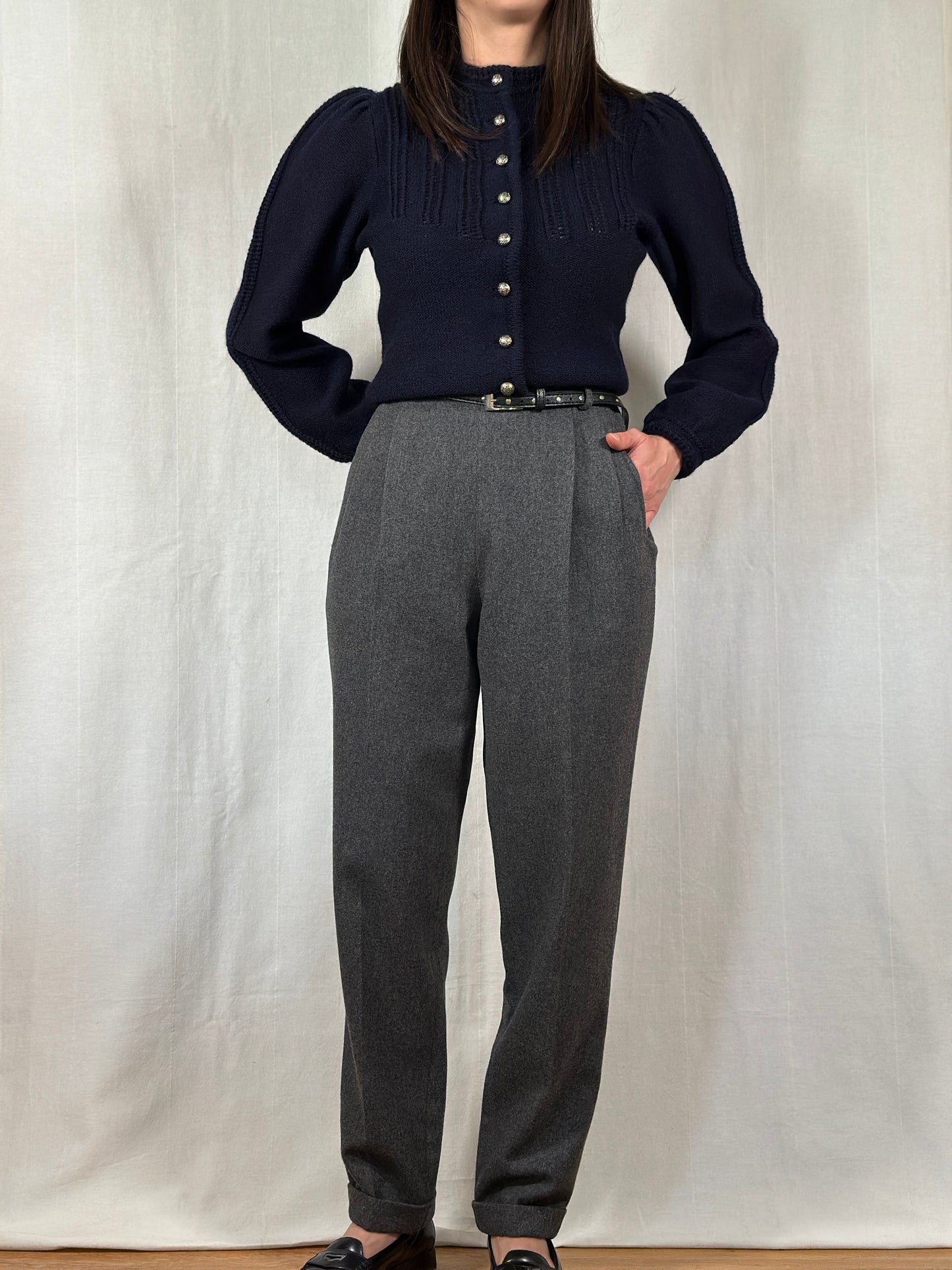 Pantaloni Classici Vintage in Misto Lana Grigi Tg.42