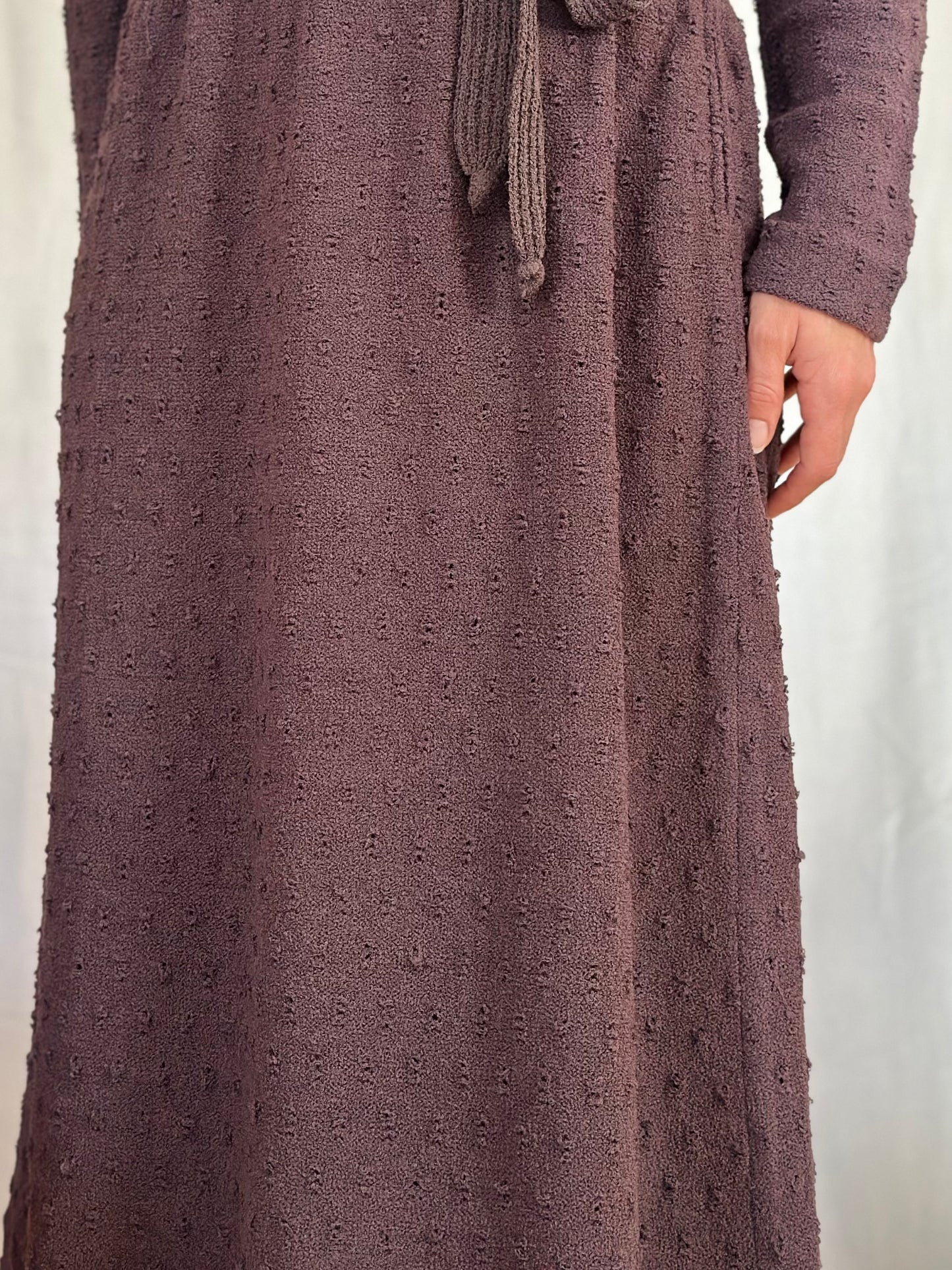 Abito Midi Anni ‘80 Nuovo Misto Lana Prugna Tg.42/44