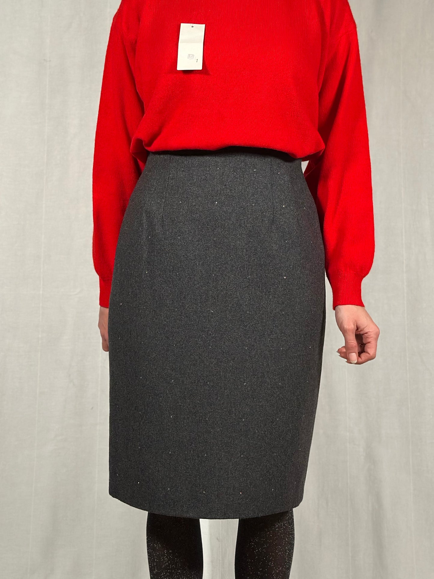 Gonna Anni ‘80 in Lana Grigia con Brillantinin