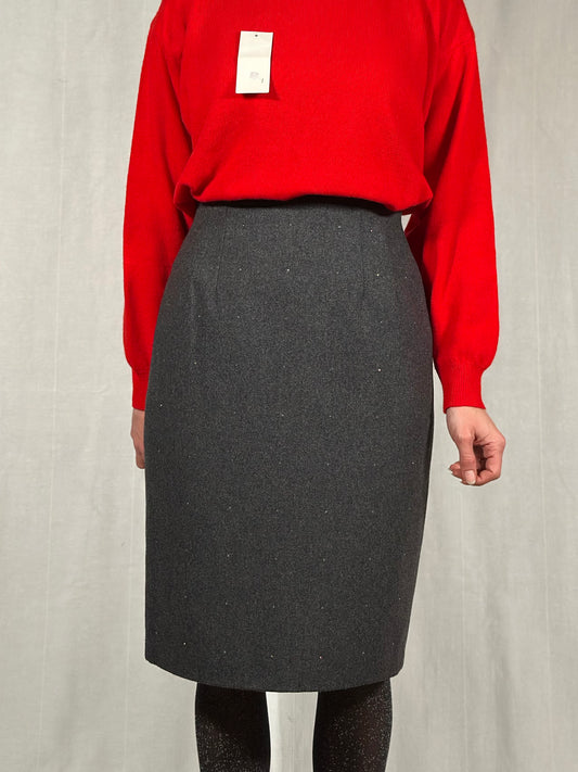 Gonna Anni ‘80 in Lana Grigia con Brillantinin