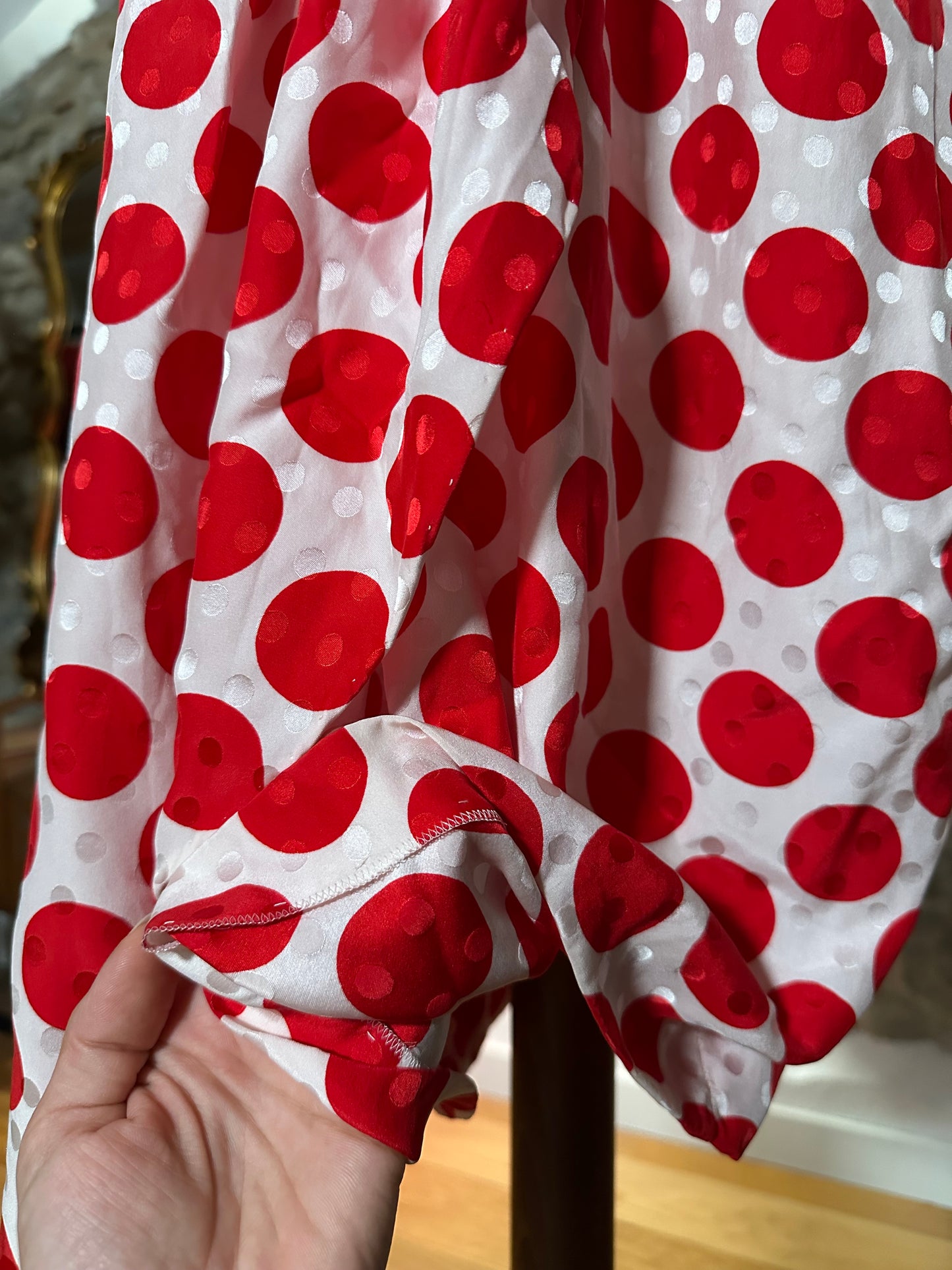 Abito Sartoriale Vintage Anni ‘80 in Seta Jacquard A Pois Rossi Tg.44