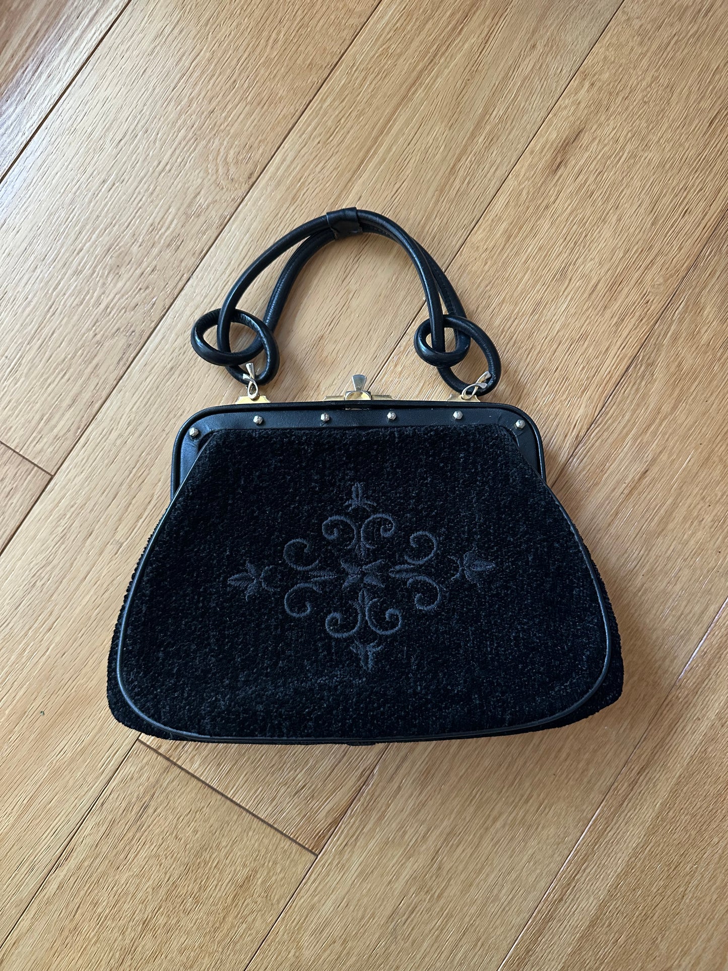 Borsa Vintage Anni ‘60 in Ciniglia e Pelle Nera