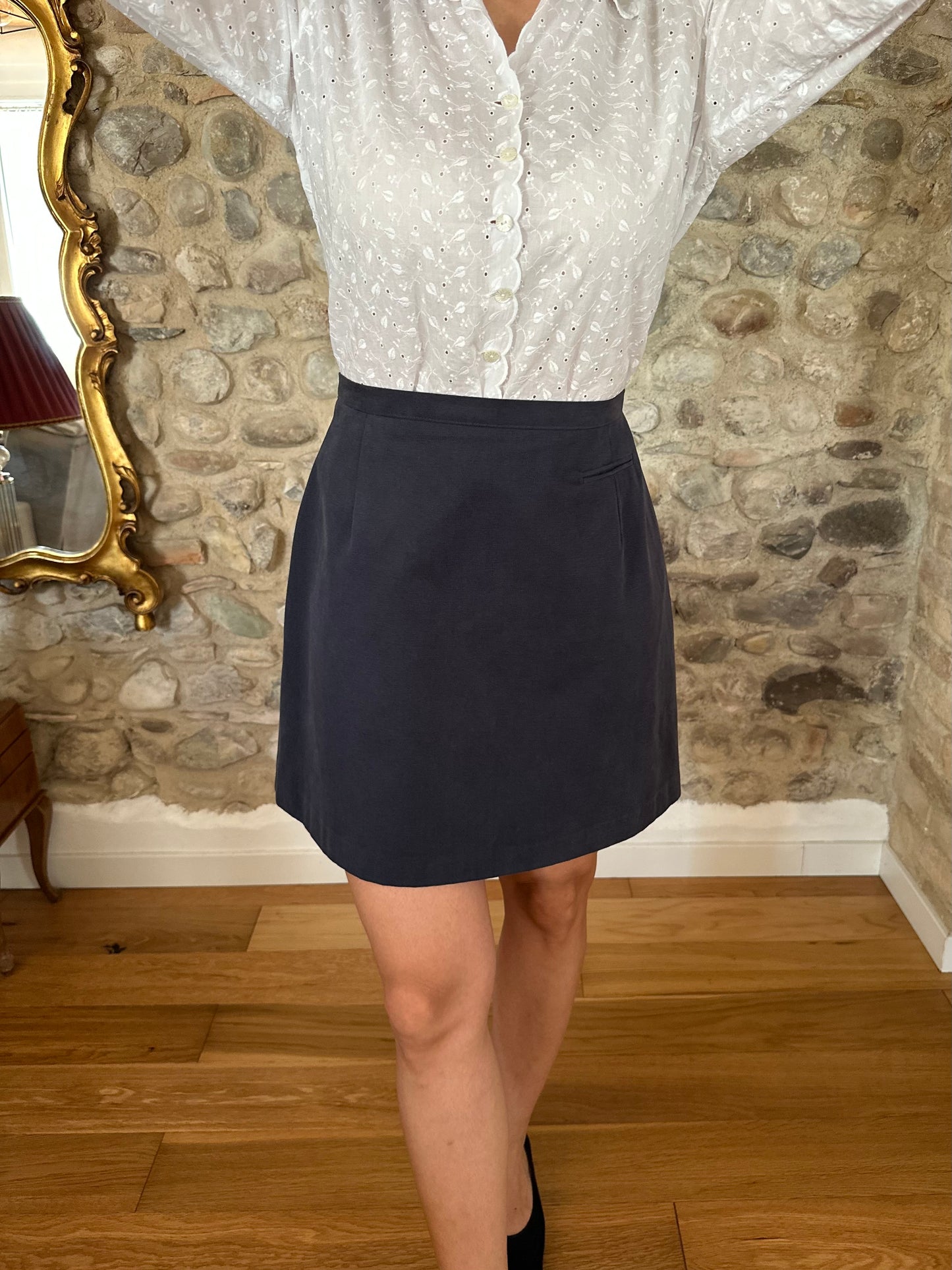 Minigonna Vintage Anni ‘90 Nuova in Cotone Blu Tg.42