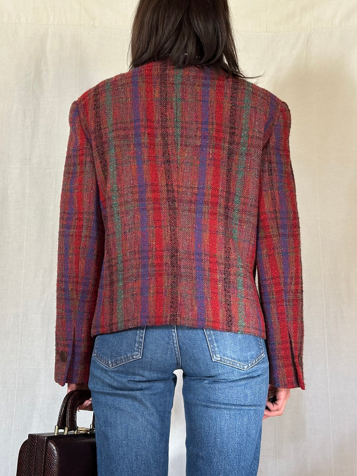 Giacca Missoni Vintage Anni ‘80 in Tweed di Lana Bouclé Bordeaux Tg.44/46