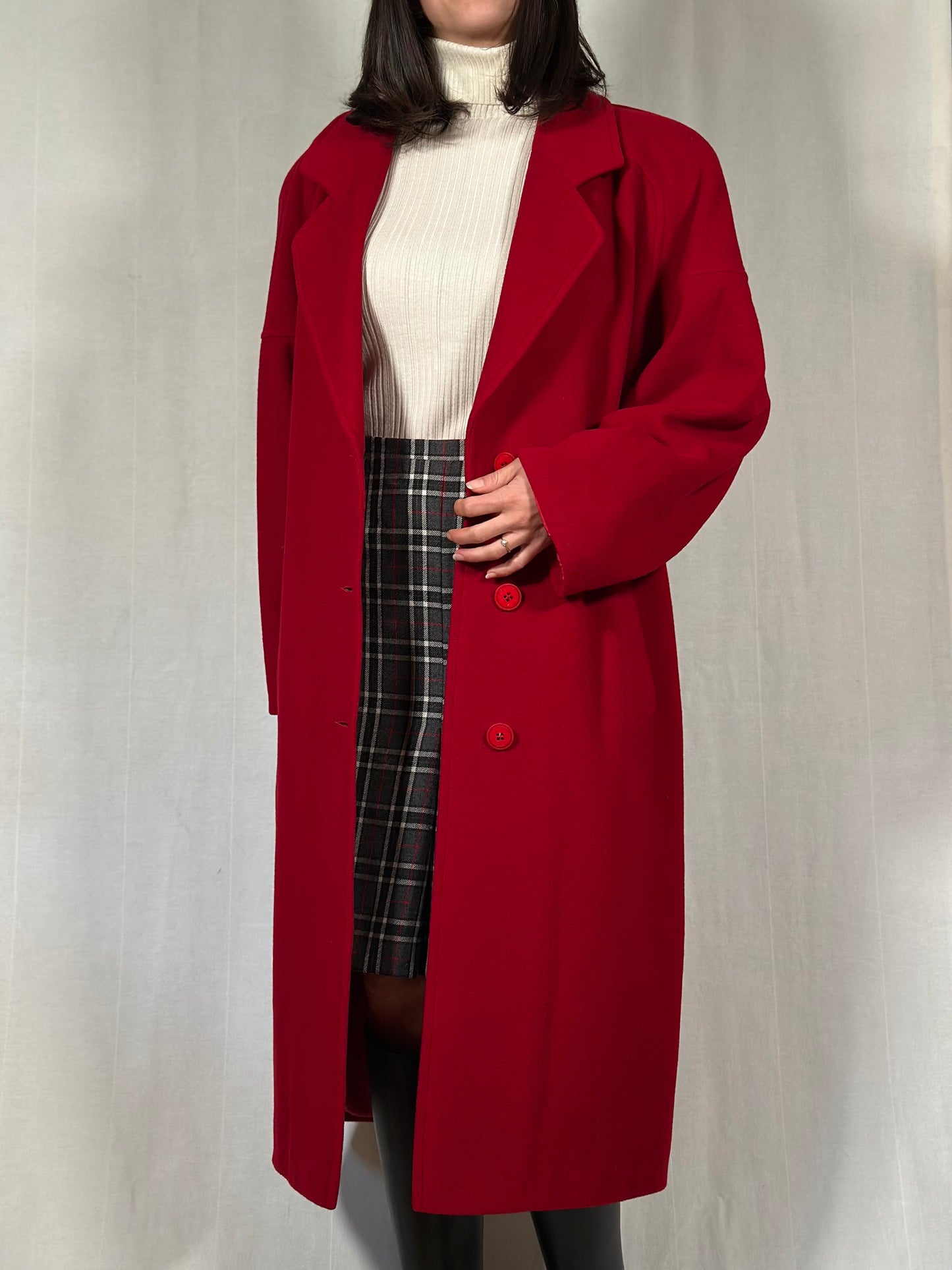 Cappotto Lungo Vintage Anni ‘80 in Misto Lana Rosso