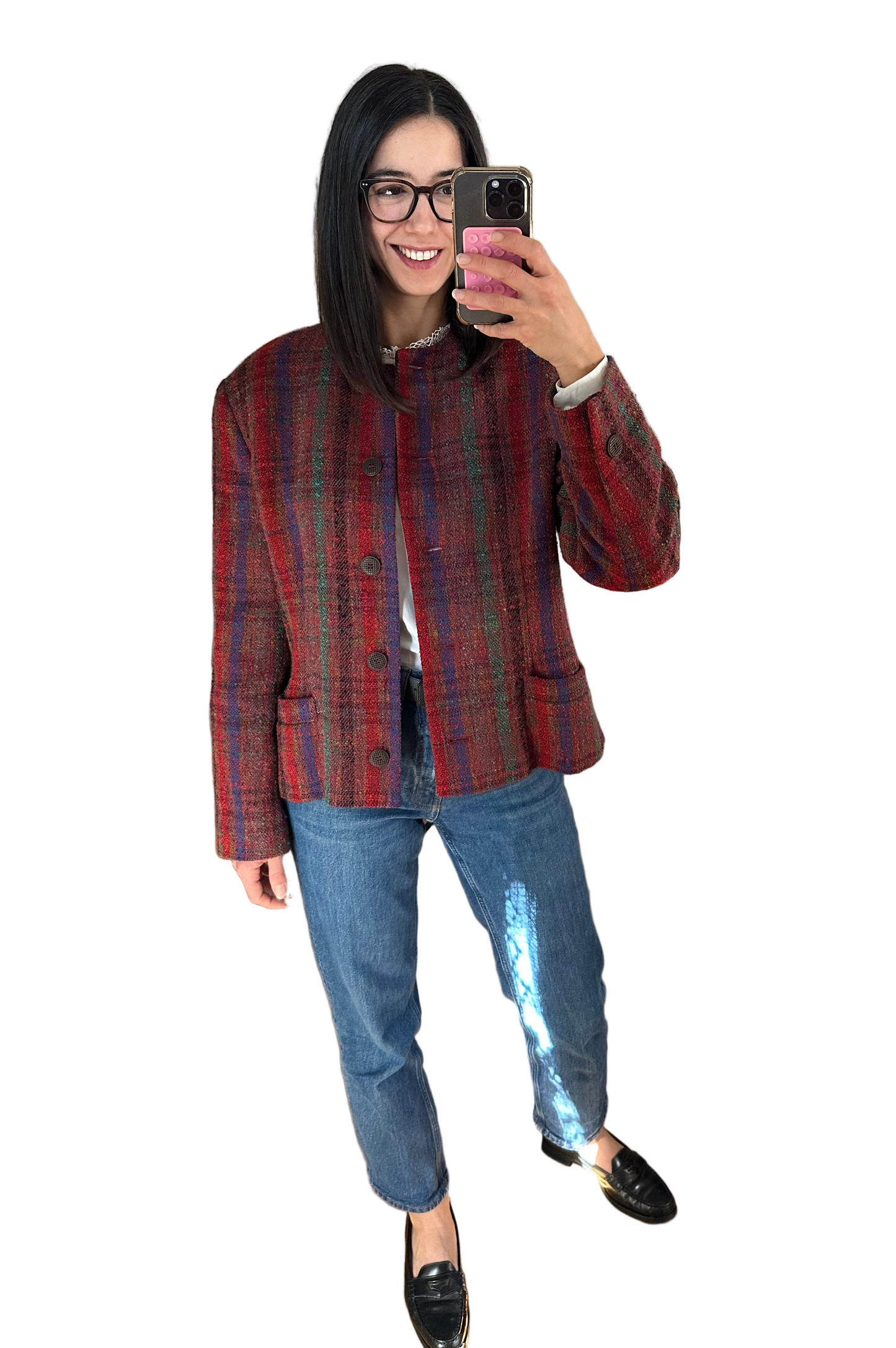 Giacca Missoni Vintage Anni ‘80 in Tweed di Lana Bouclé Bordeaux Tg.44/46