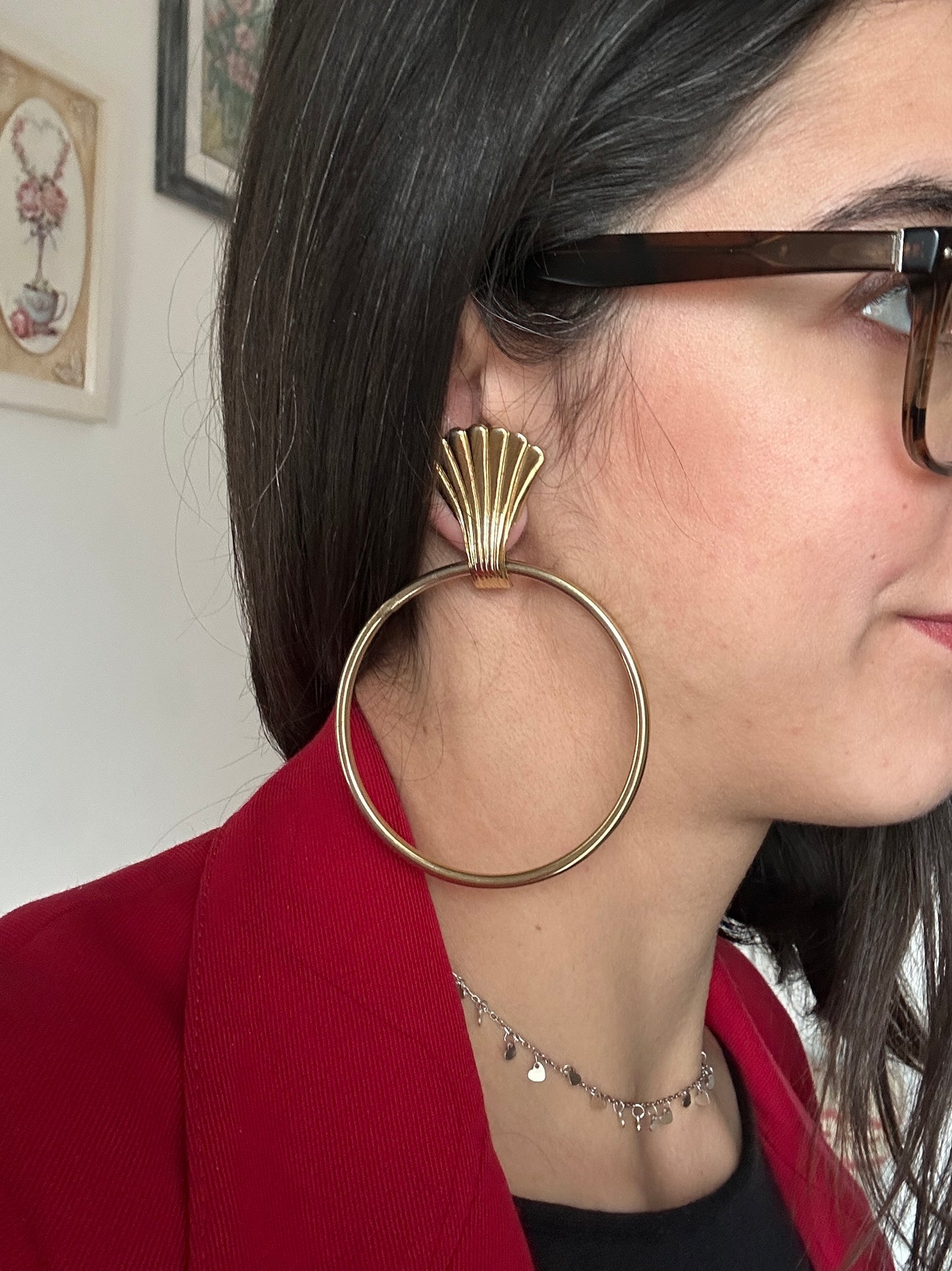 Maxi Orecchini Anni ‘80 a Cerchio con Ventaglio a Clip