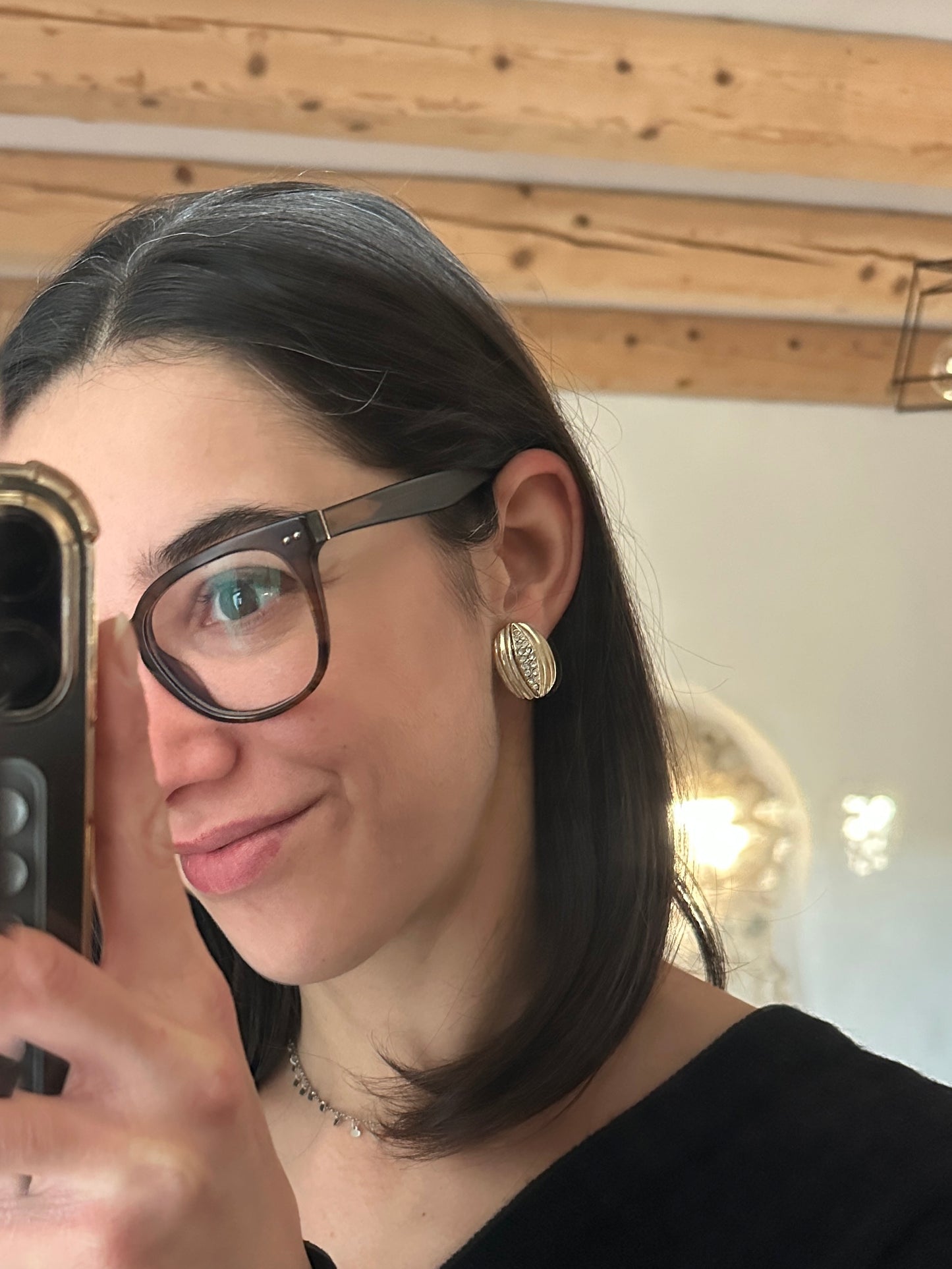 Orecchini Anni ‘70/‘80 a Clip Dorati con Brillantini