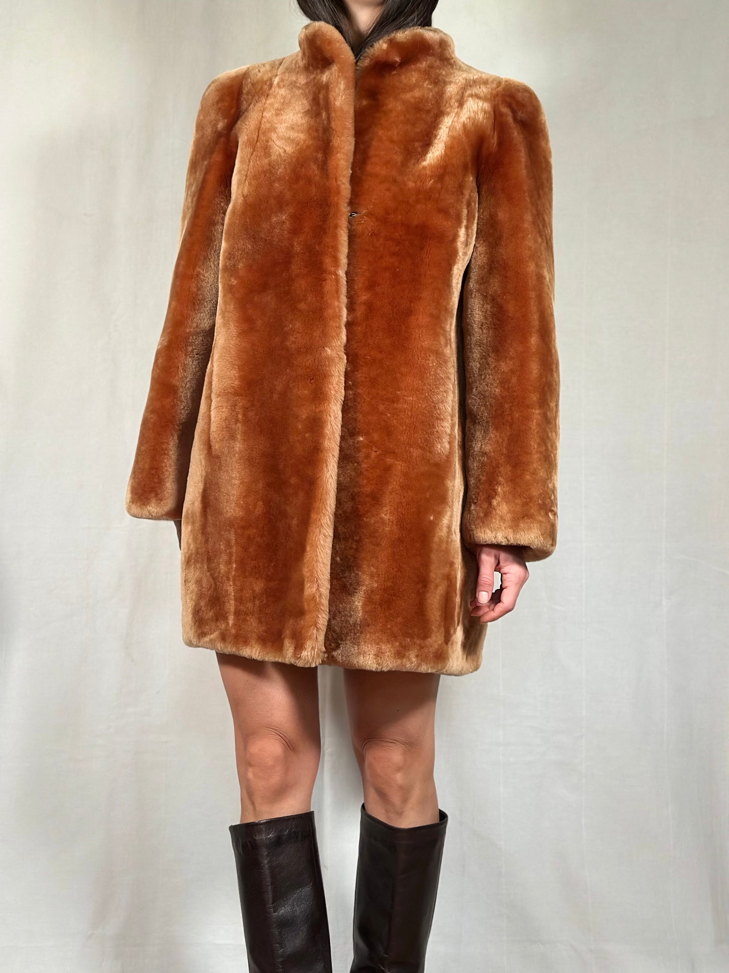 Pelliccia di Agnello Anni ‘70 Caramello Tg.42