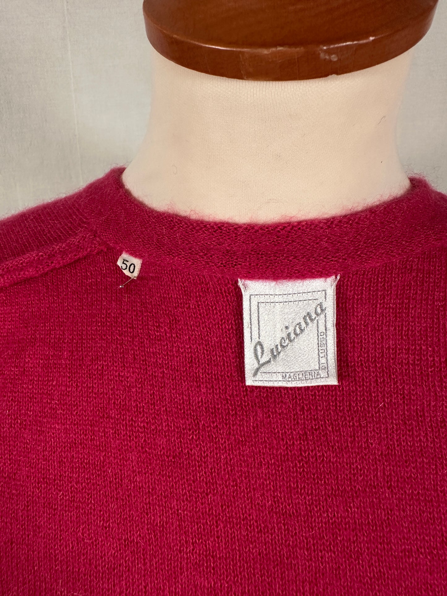 Cardigan Vintage Anni ‘80 in Misto Superkid Mohair Fucsia Tg.da 46 a 52