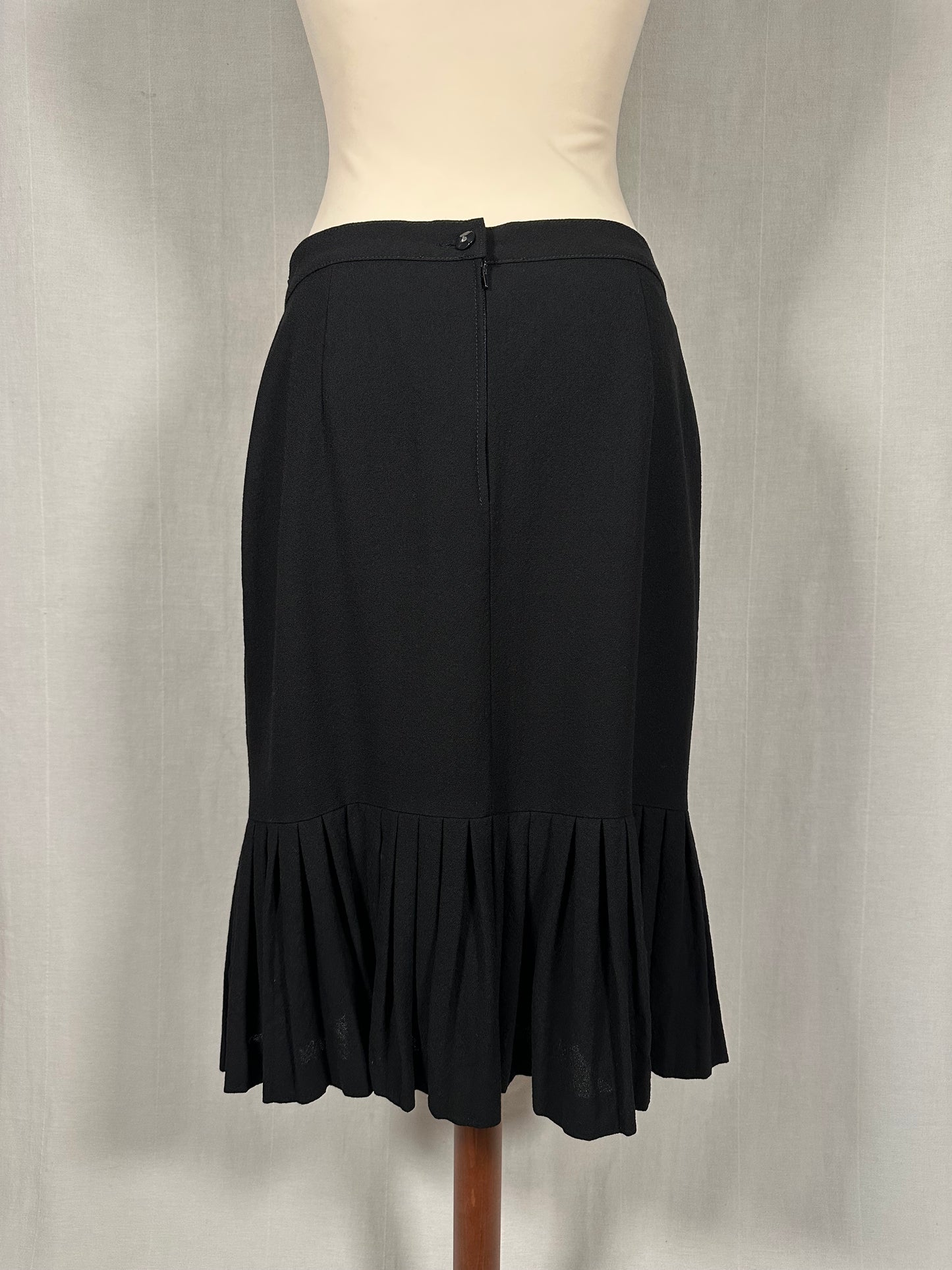 Gonna Anni ‘70/‘80 in Lana Nera con Balza Plissé Tg.44/46