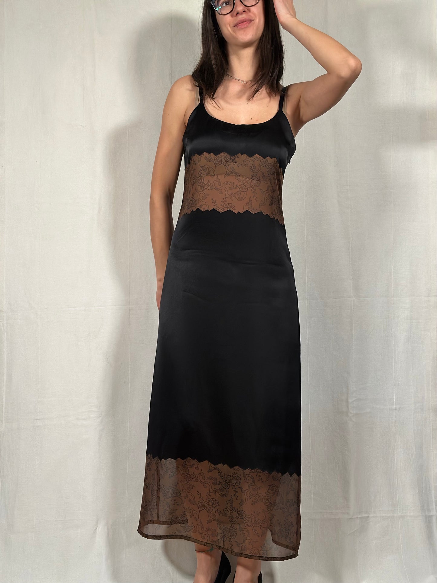 Slip Dress Fendi Vintage Anni ‘90 Nero e Marrone