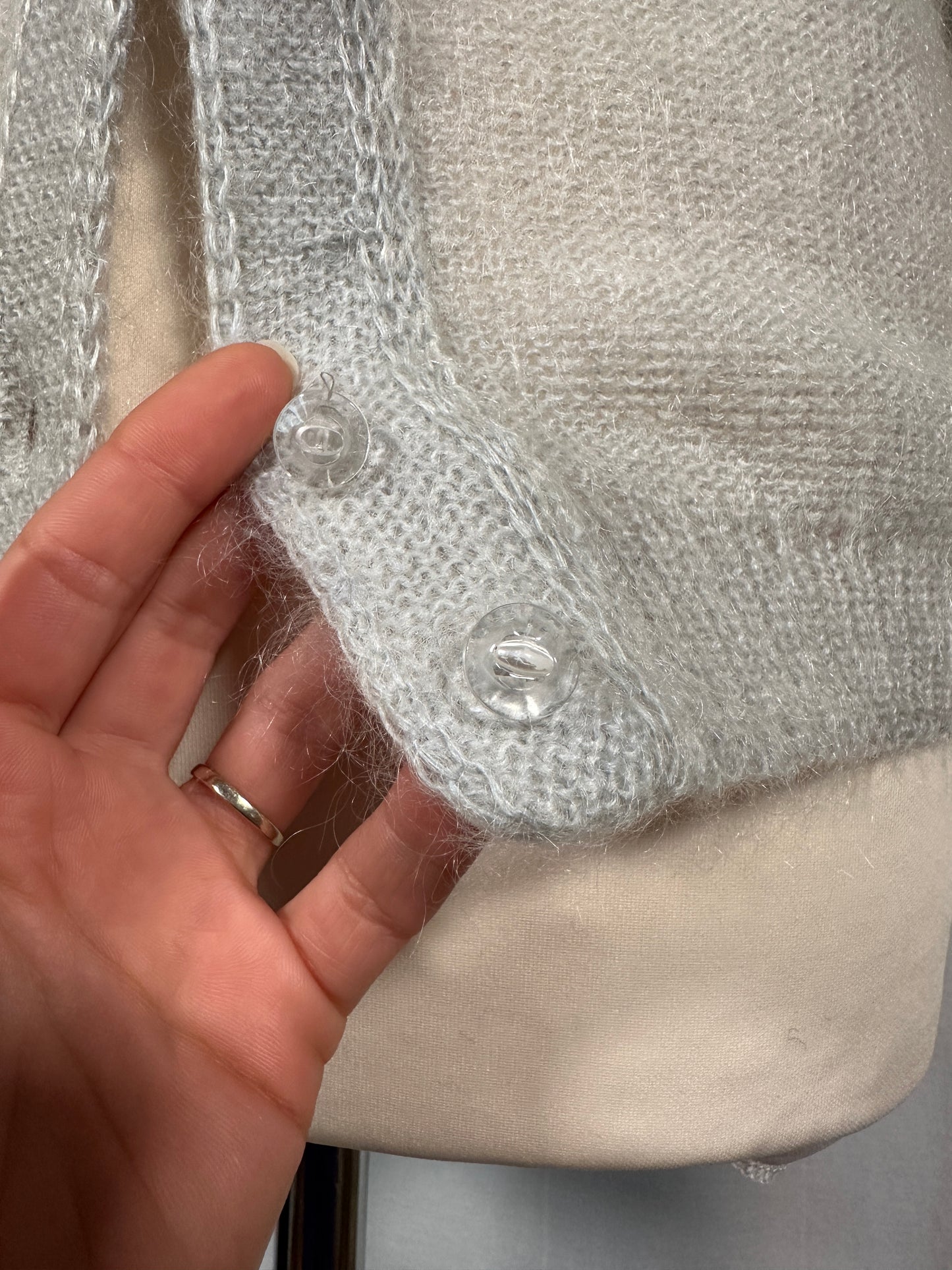 Cardigan Vintage Anni ‘80 Ricamato in Misto Mohair Verde Acqua