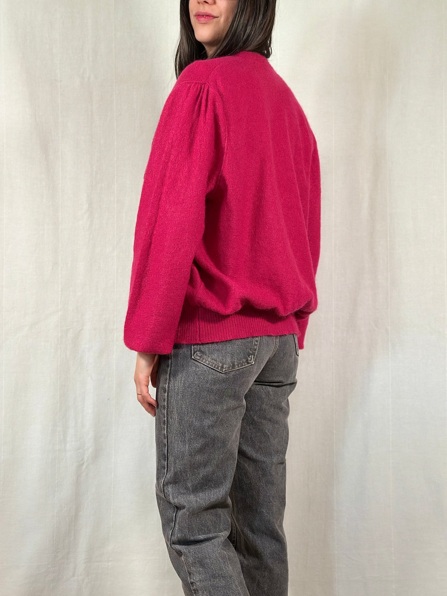 Cardigan Vintage Anni ‘80 in Misto Superkid Mohair Fucsia Tg.da 46 a 52