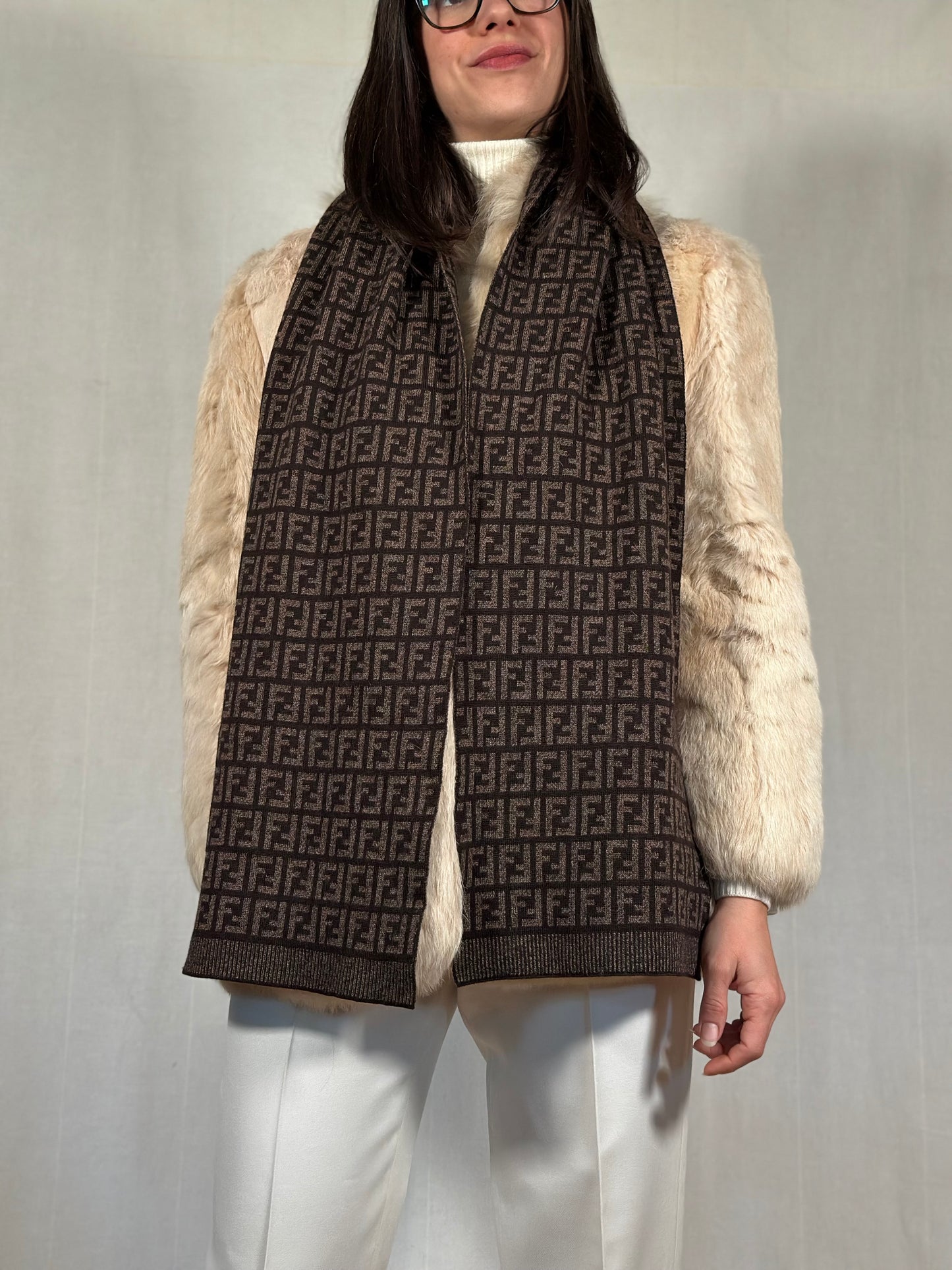 Sciarpa Fendi Monogram FF Marrone in Lana