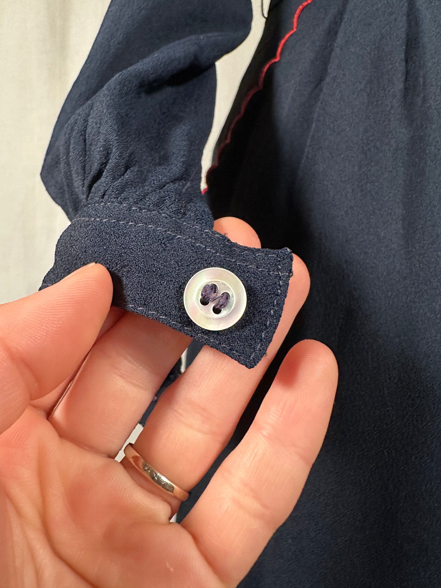 Abito Vintage Anni ‘70 in Viscosa Blu con Profili Rossi