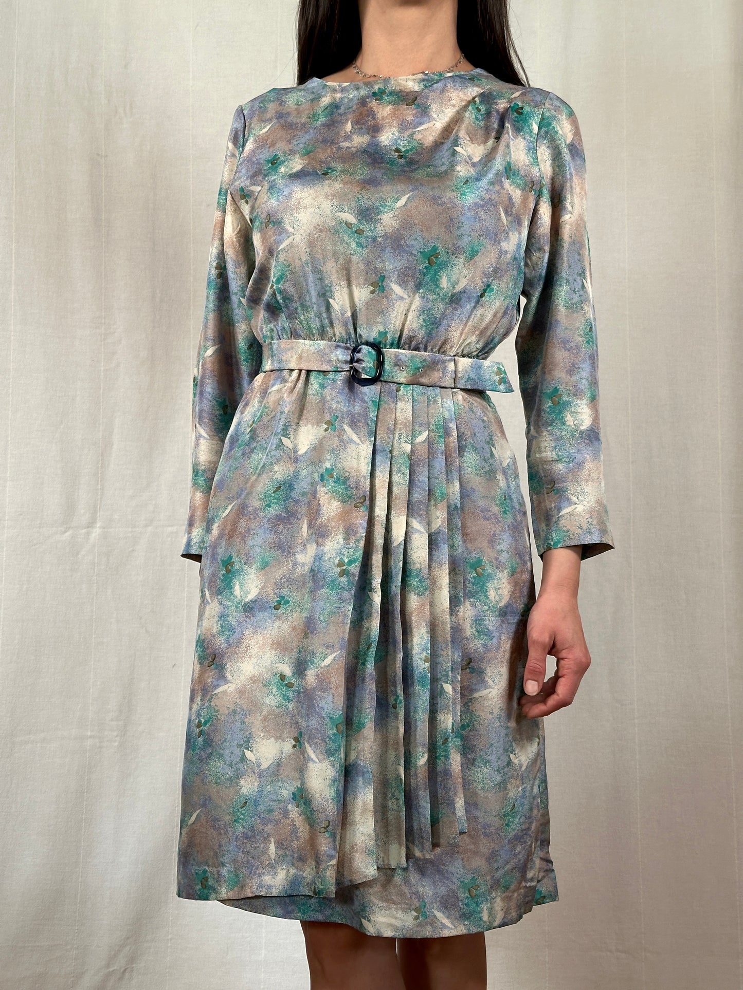 Abito Vintage Sartoriale Anni ‘70 in Seta Acquerello Multicolore