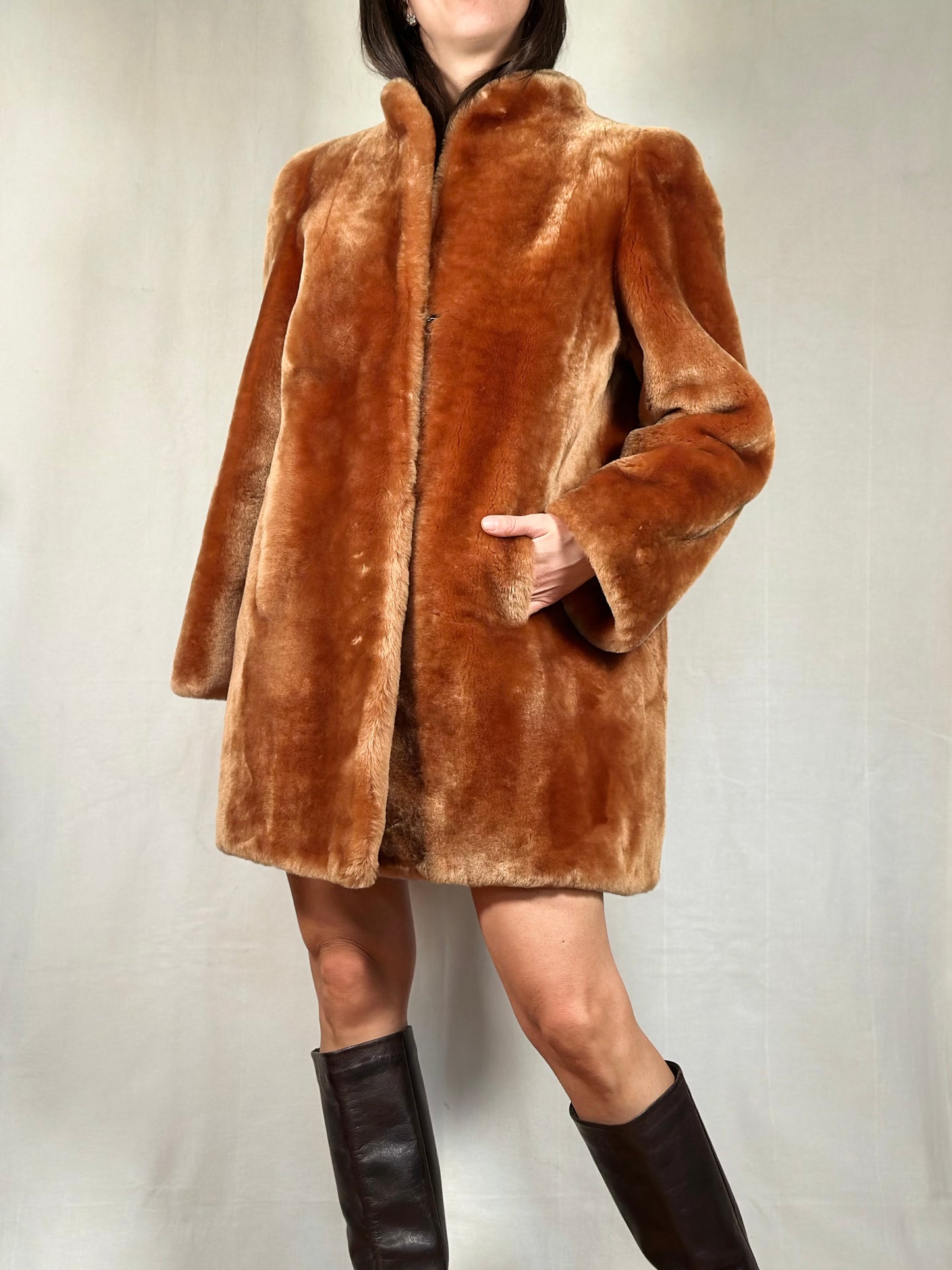 Pelliccia di Agnello Anni ‘70 Caramello Tg.42
