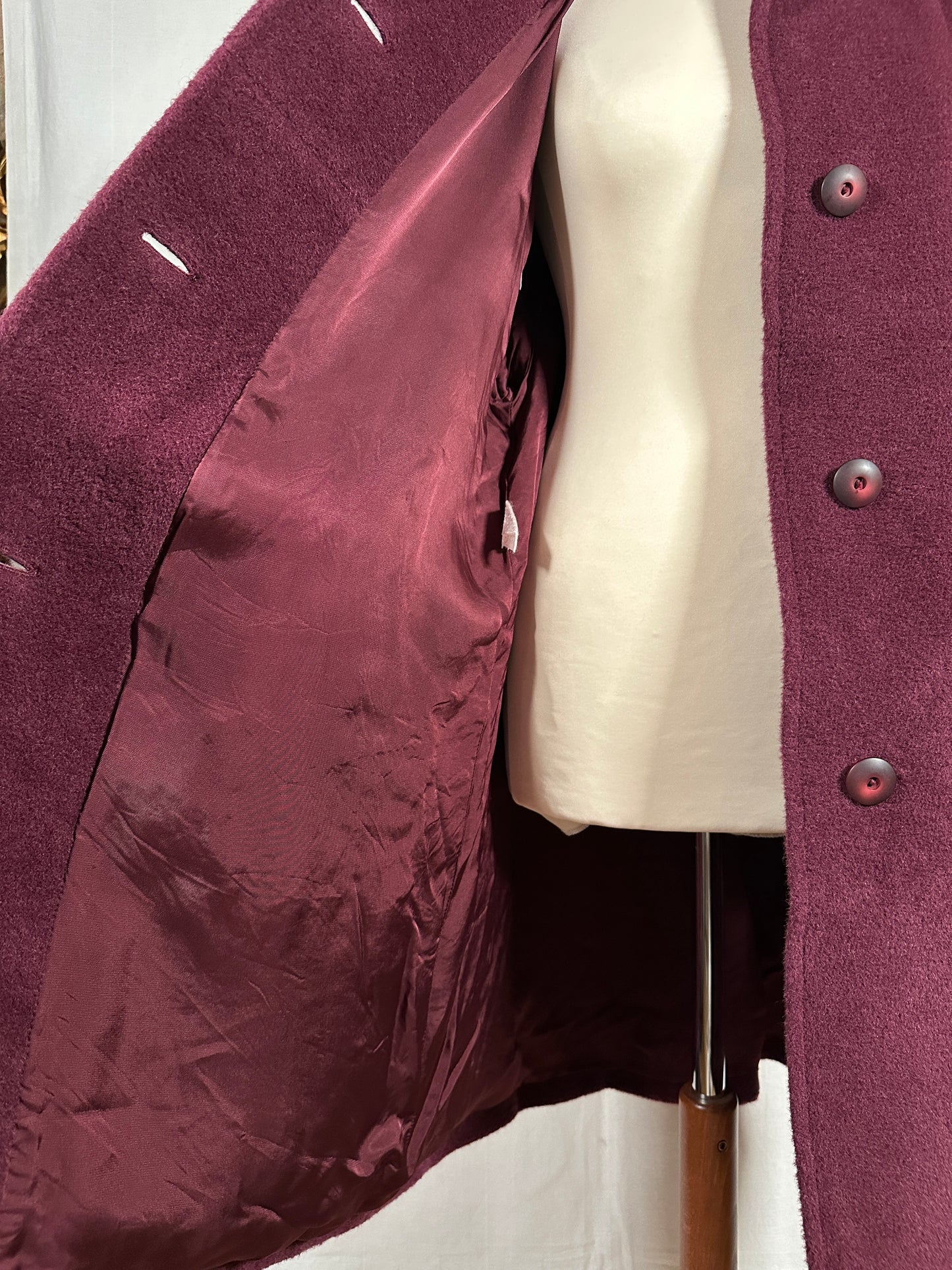 Cappotto Vintage Anni ‘80 in Alpaca, Mohair e Lana Color Vinaccia