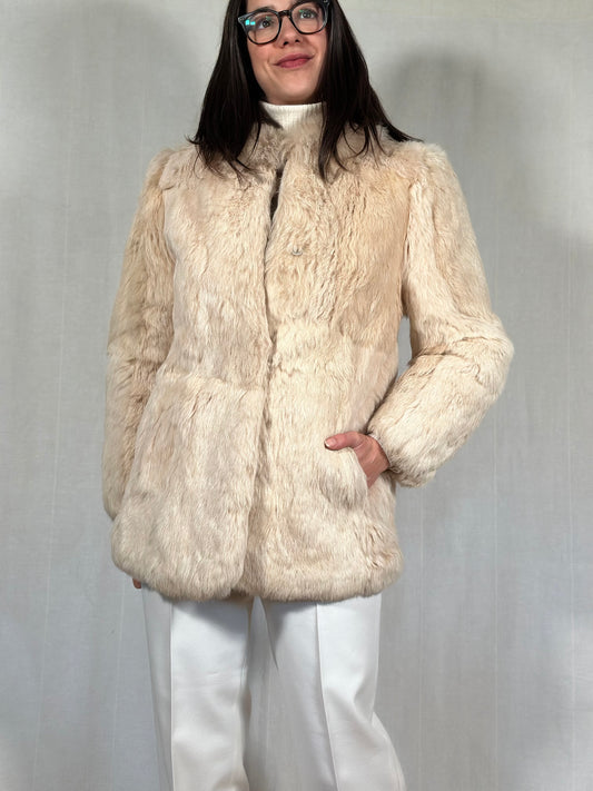 Giaccone in Pelliccia di Lapin Beige
